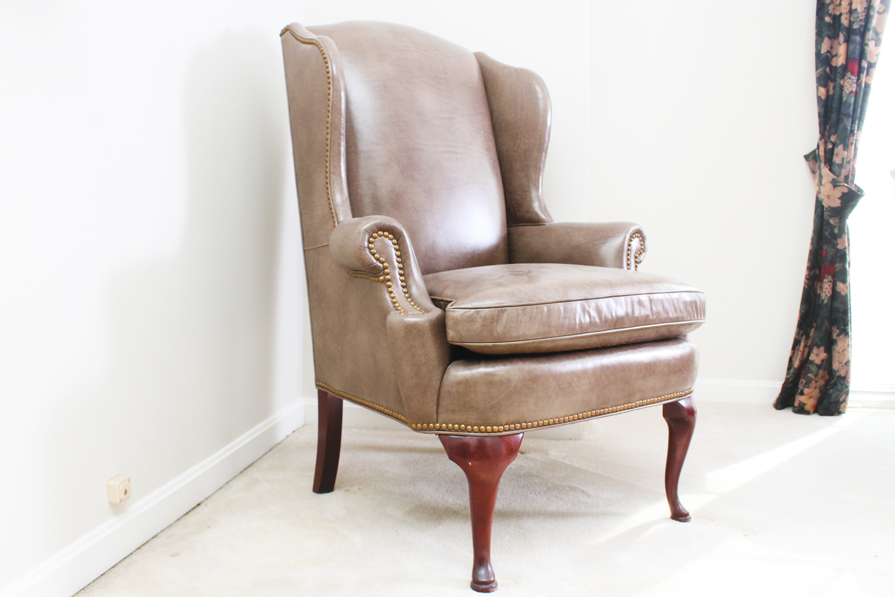 Genuine Leather WingBack Chair with Ottoman by Thomasville EBTH
