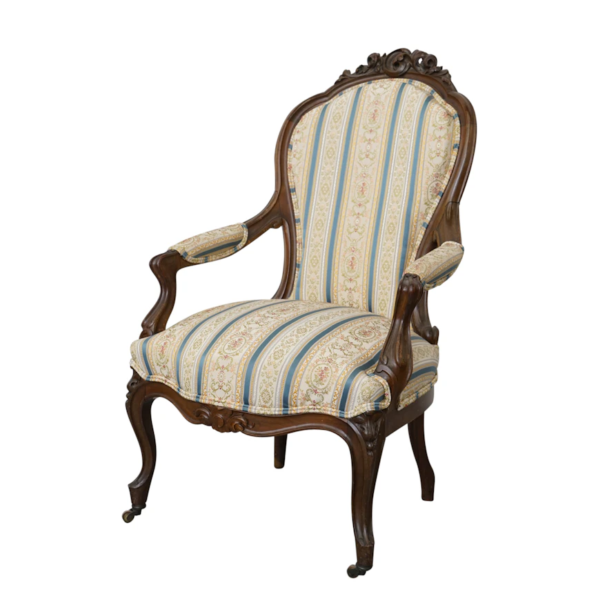 Antique Victorian Walnut and Upholstered Parlor Chair : EBTH