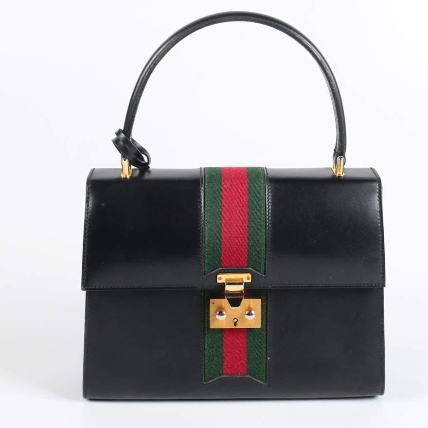Vintage Gucci Black Leather Handbag with Matching Accessories : EBTH