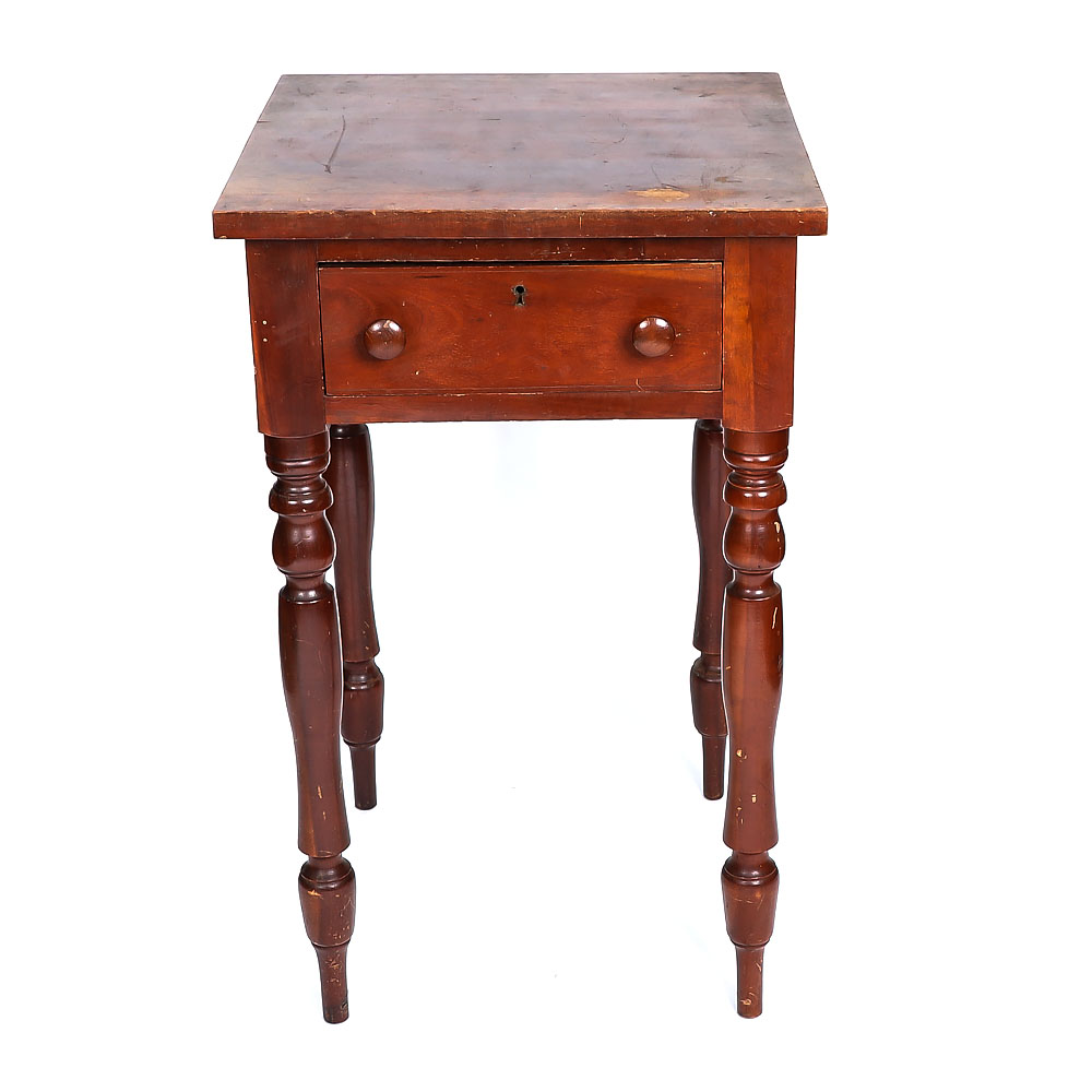 Vintage Sheraton Style Cherry Accent Table With Drawer Ebth