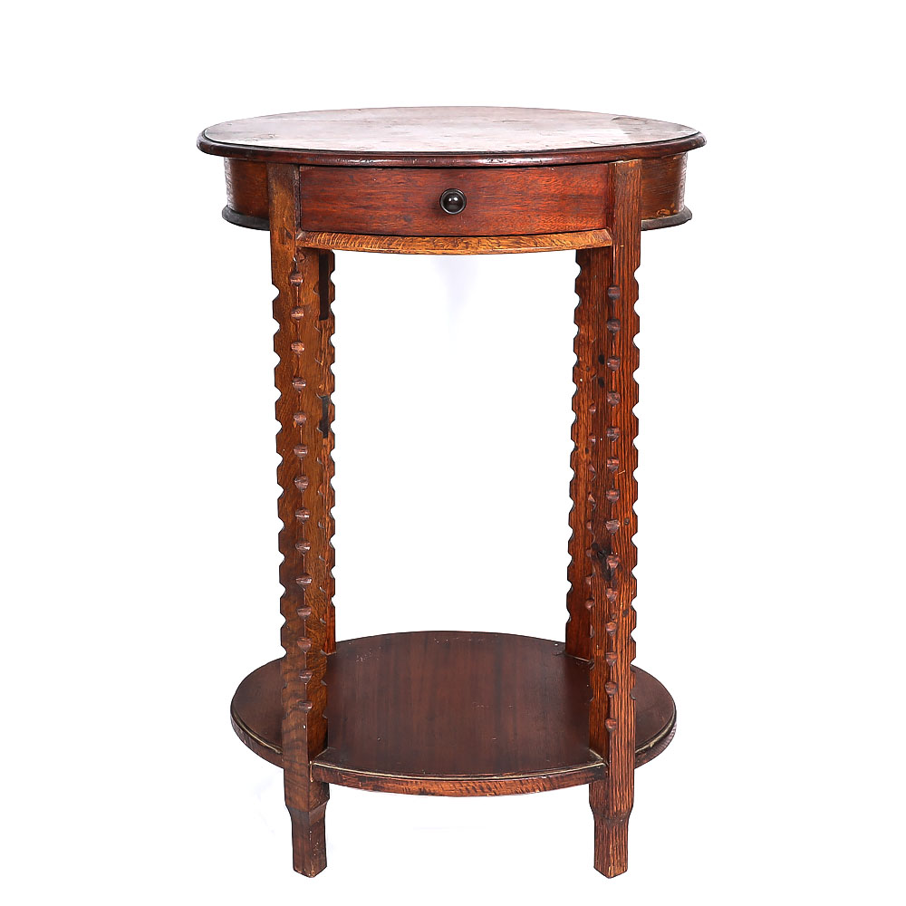 Oval Accent Table with Drawer in Walnut and Yellow Pine EBTH