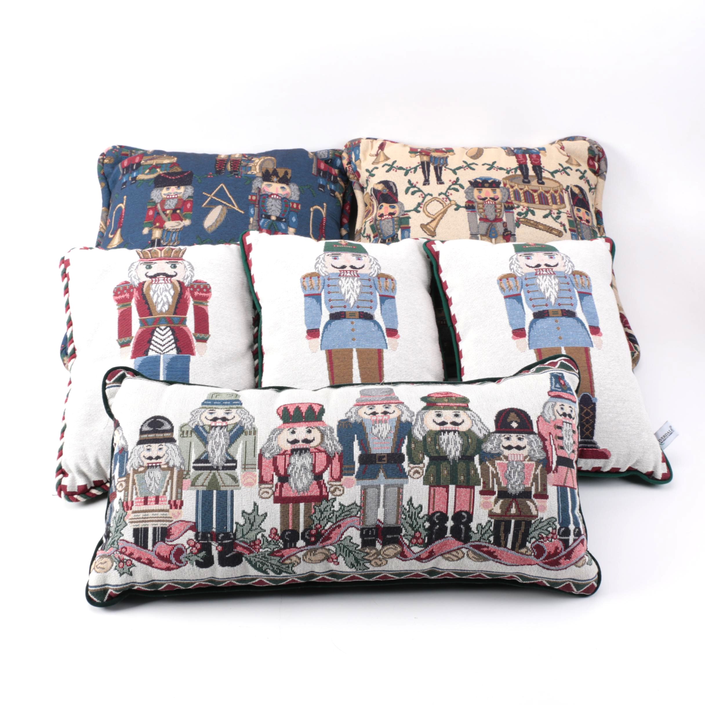 Selection Of Decorative Pillows With Nutcracker Theme Including