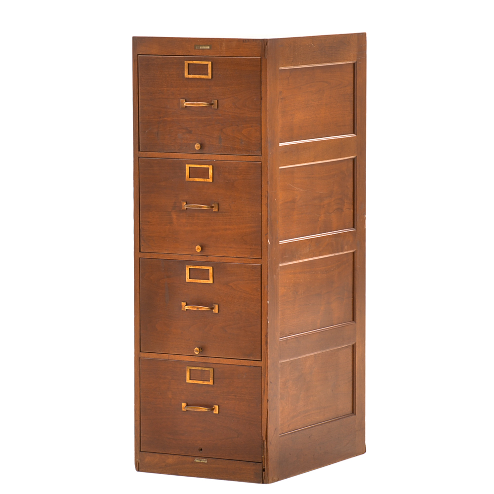 Walnut Globe Wernicke Filing Cabinet Ebth