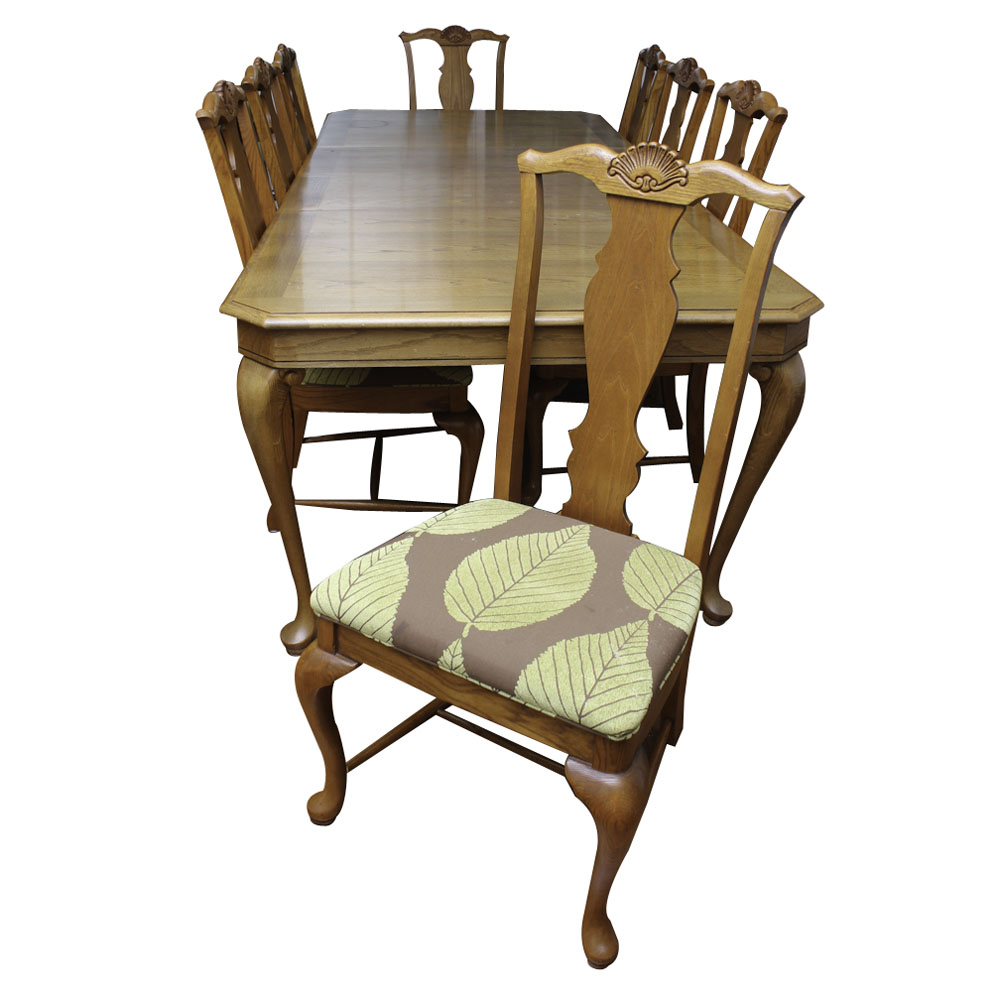 Vintage Queen Anne Style Dining Table and Eight Chairs | EBTH