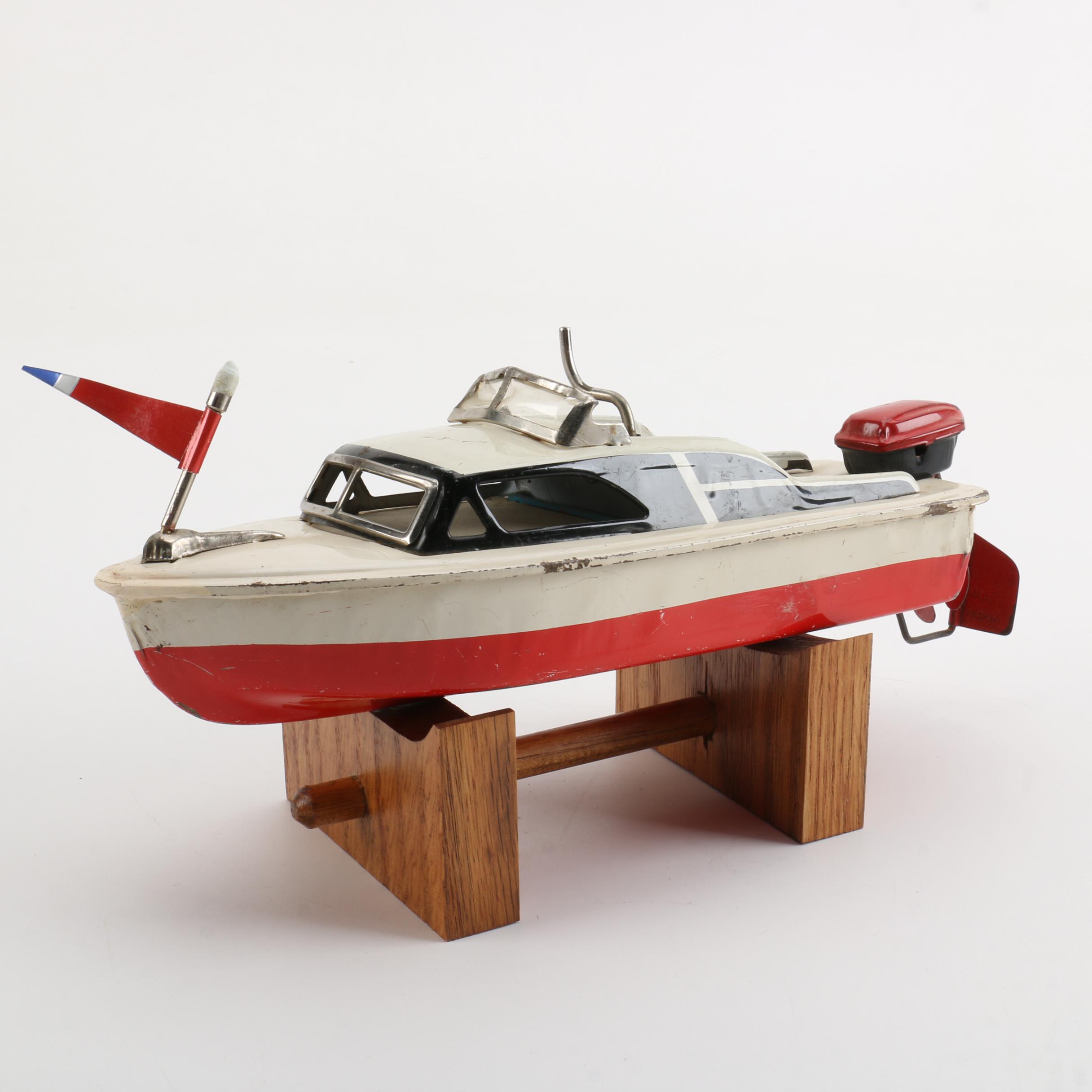 Vintage WindUp Speed Boat Toy With Stand EBTH