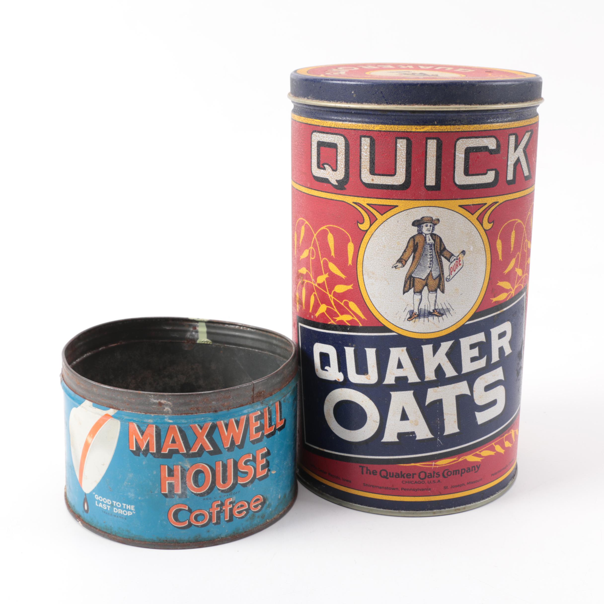 Vintage Maxwell House Tin with Limited Edition Quaker Oats Reproduction