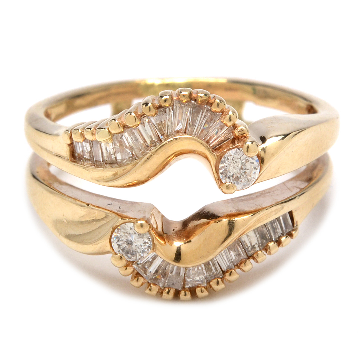 14K Yellow Gold Round and Baguette Diamond Ring Enhancer EBTH