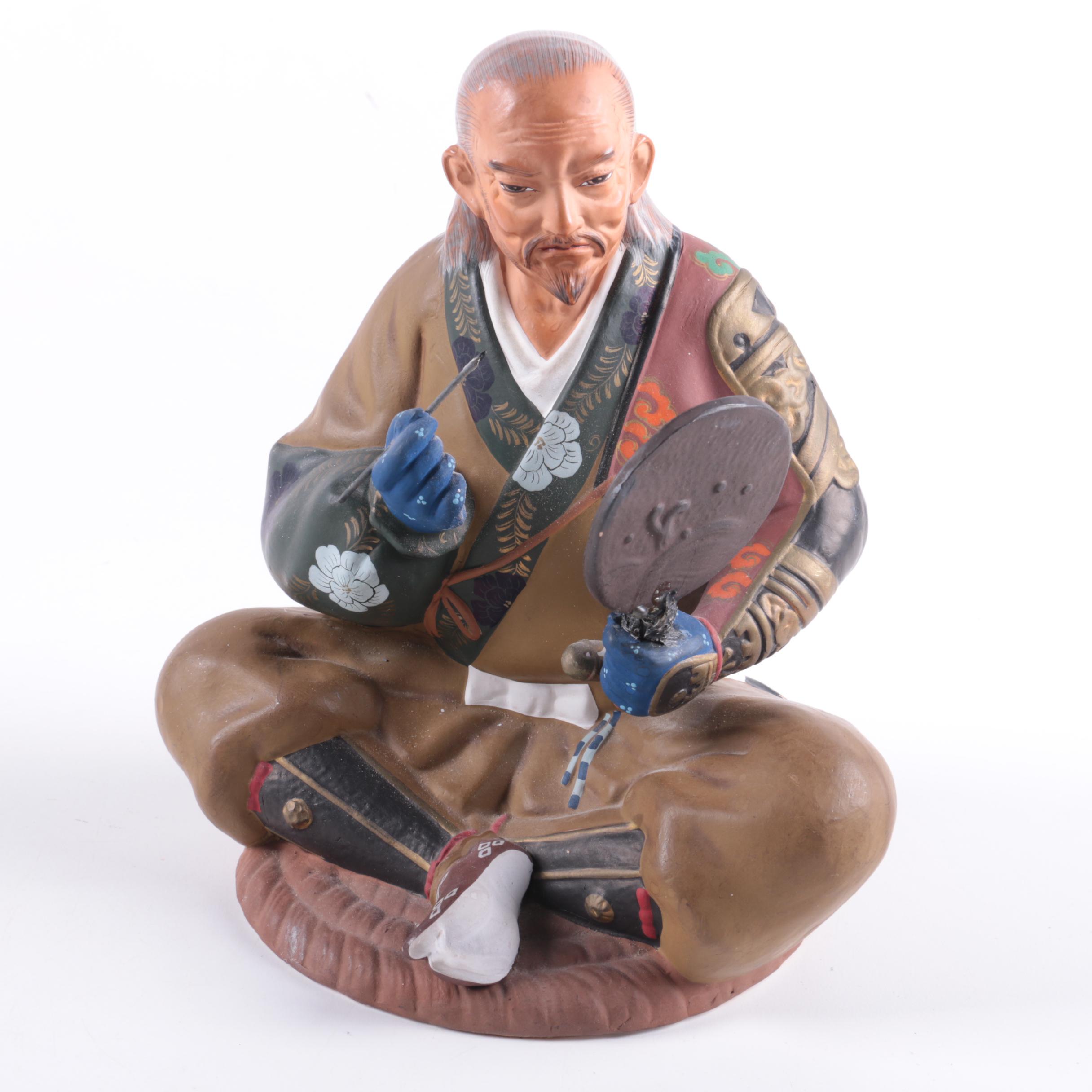 Japanese Ceramic Figurines Including Hakata Urasaki Doll "Fisherman" EBTH