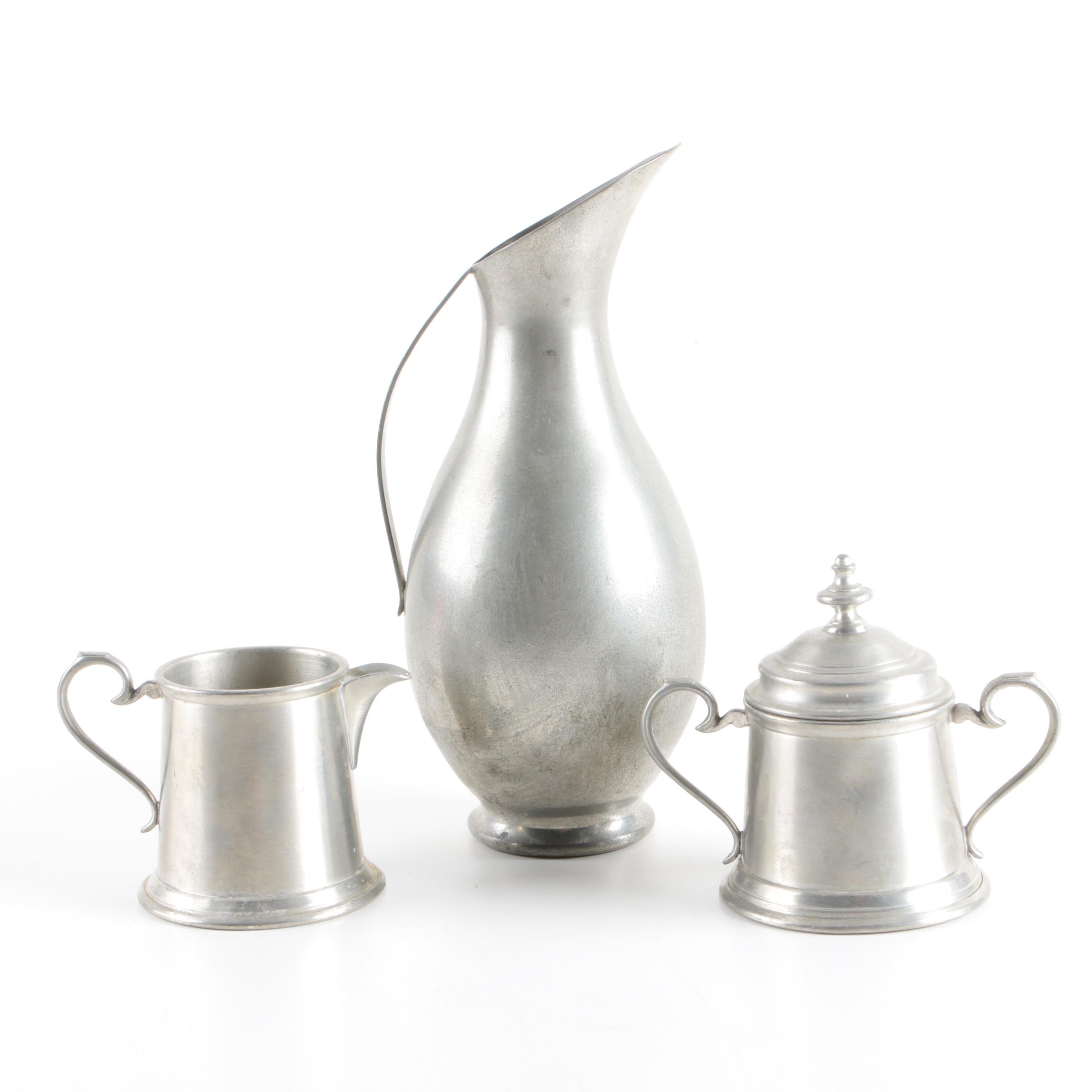 Royal Holland Pewter Pitcher with Leonard English Pewter Creamer and