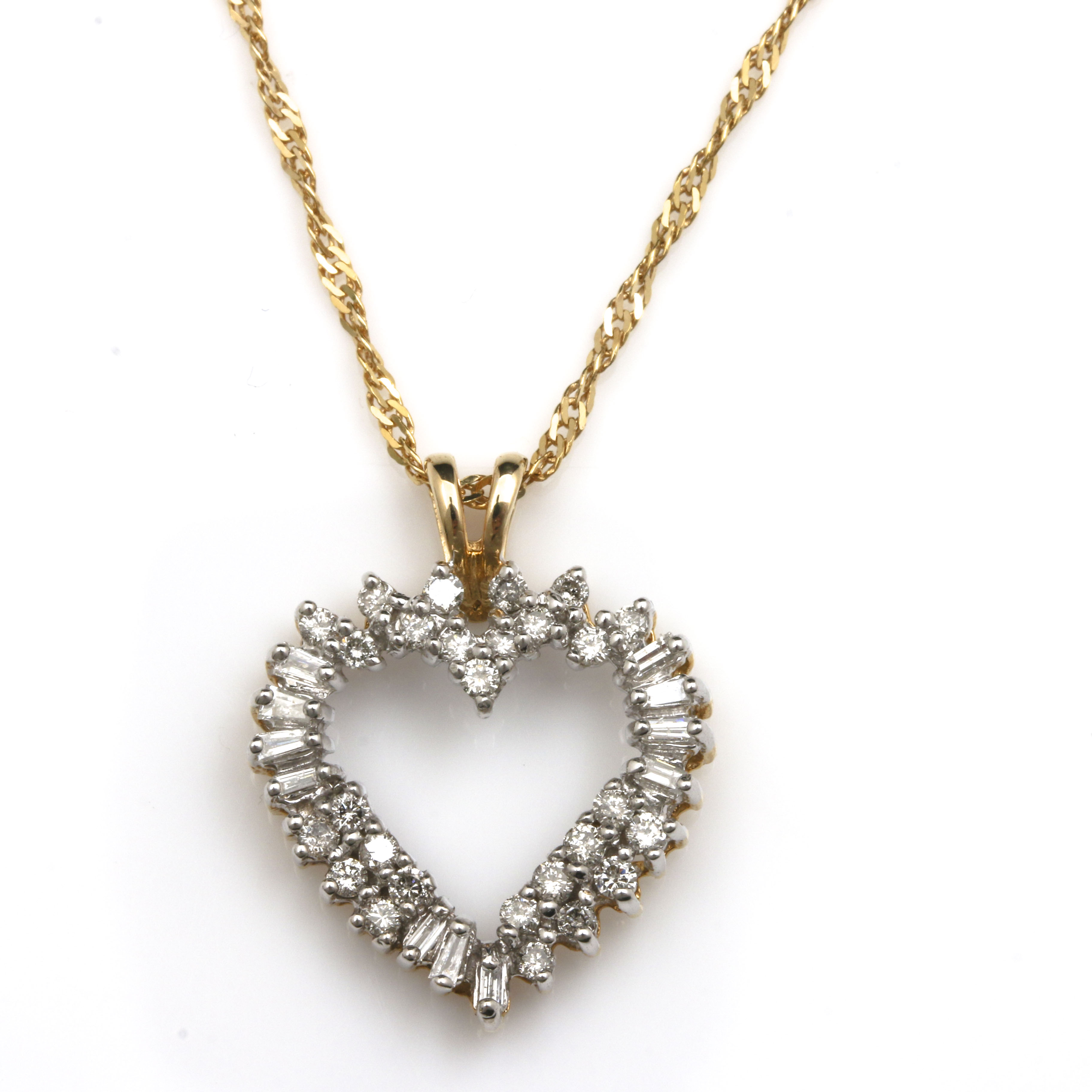 14K Yellow Gold Diamond Open Heart Pendant Necklace EBTH