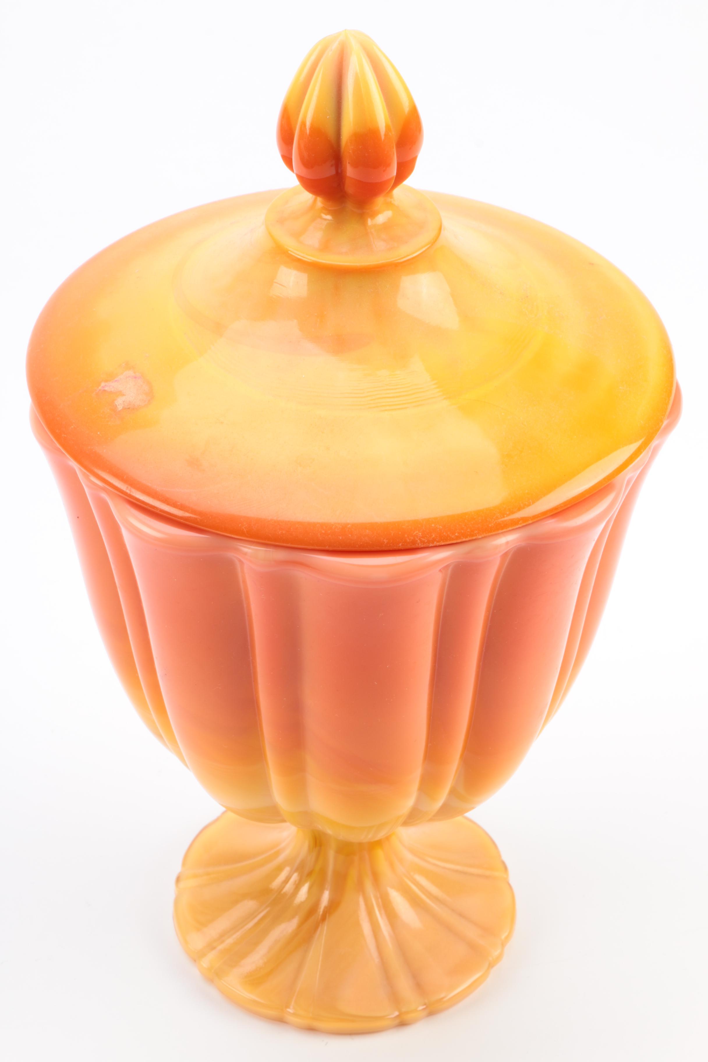 Vintage LE Smith "Bittersweet Orange" Glass Compote EBTH