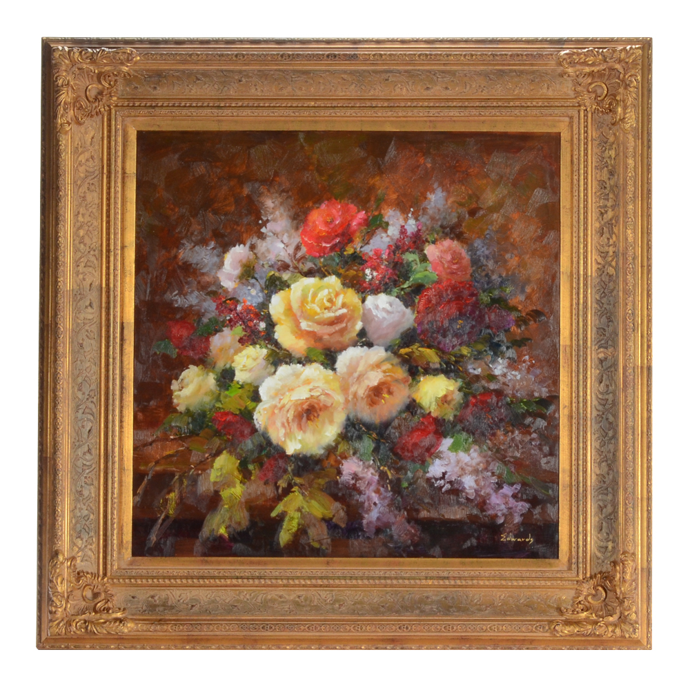 Edwards Oil Painting on Canvas of Floral Still Life EBTH