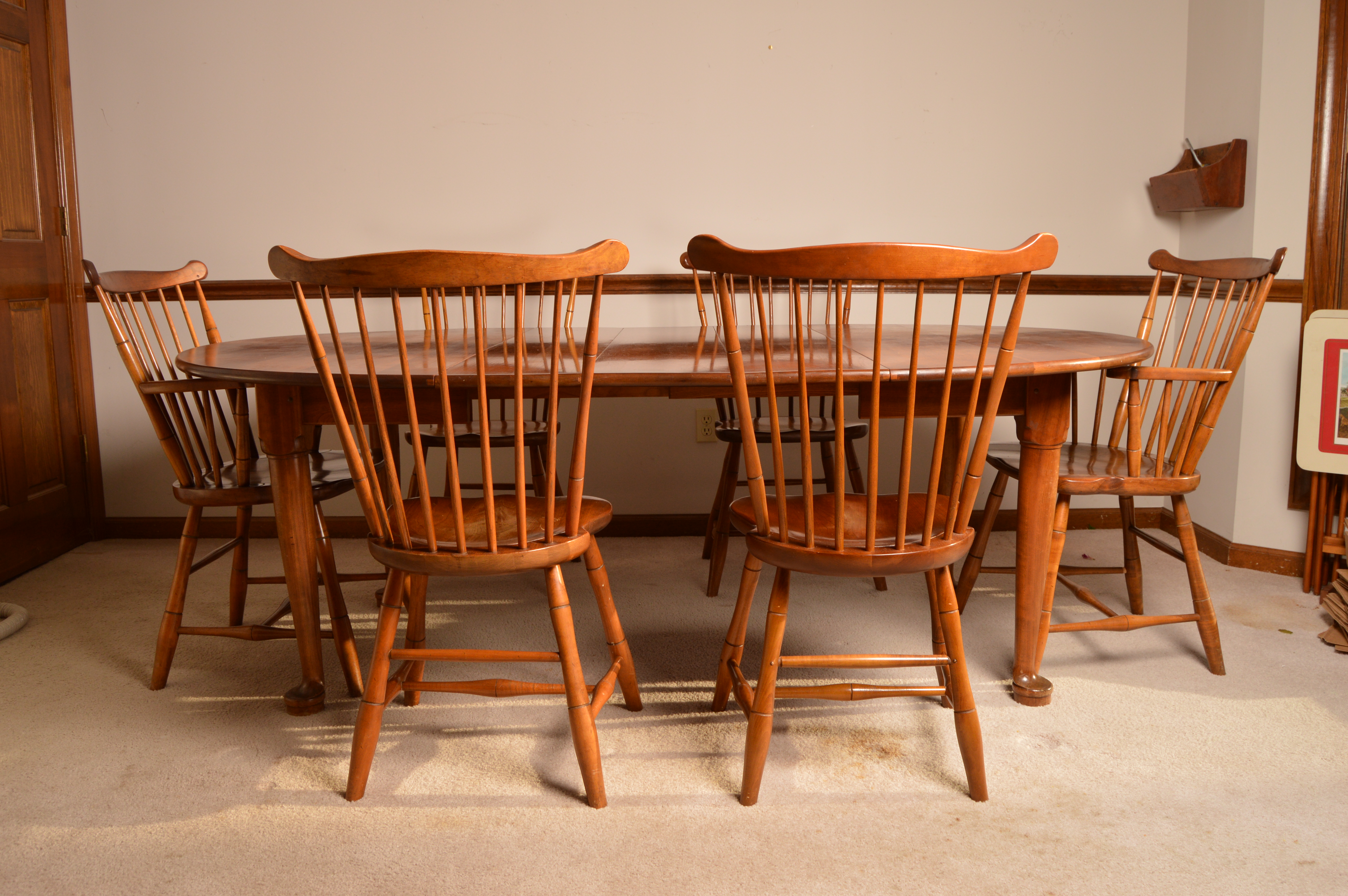 Stickley Colonial Style Maple Dining Table and Six Windsor Chairs EBTH