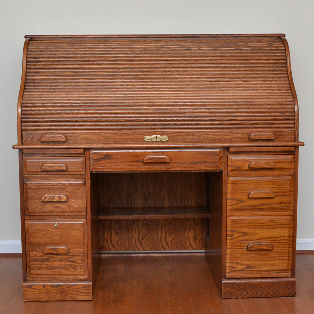 Oak Roll Top Desk By Winners Only Ebth