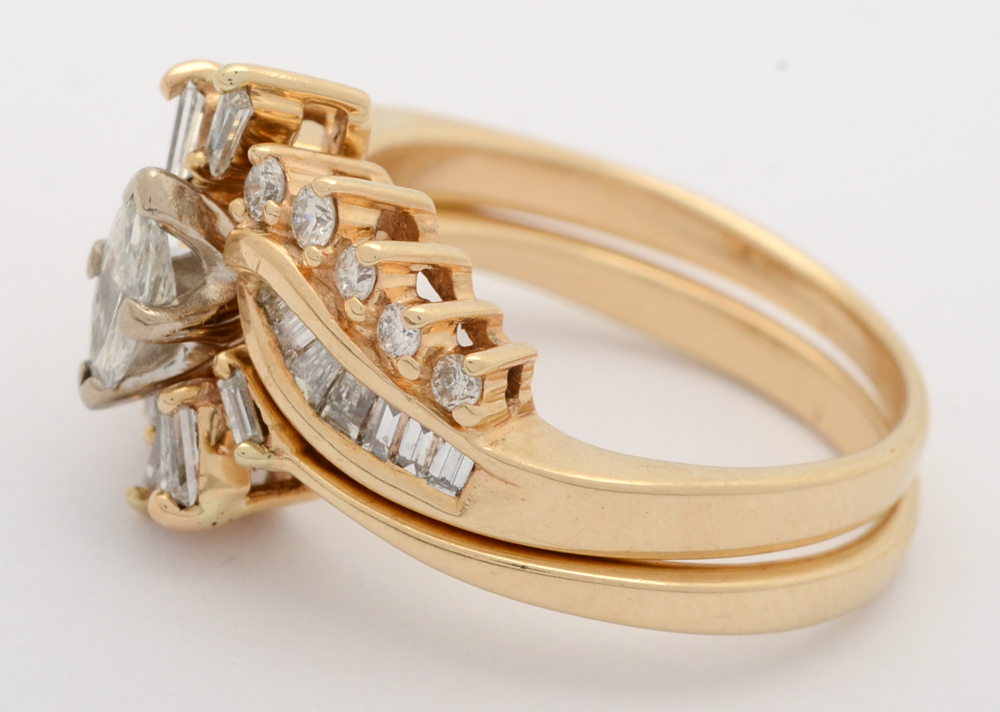 14K Yellow Gold Marquise Cut Diamond Wedding Ring Set | EBTH