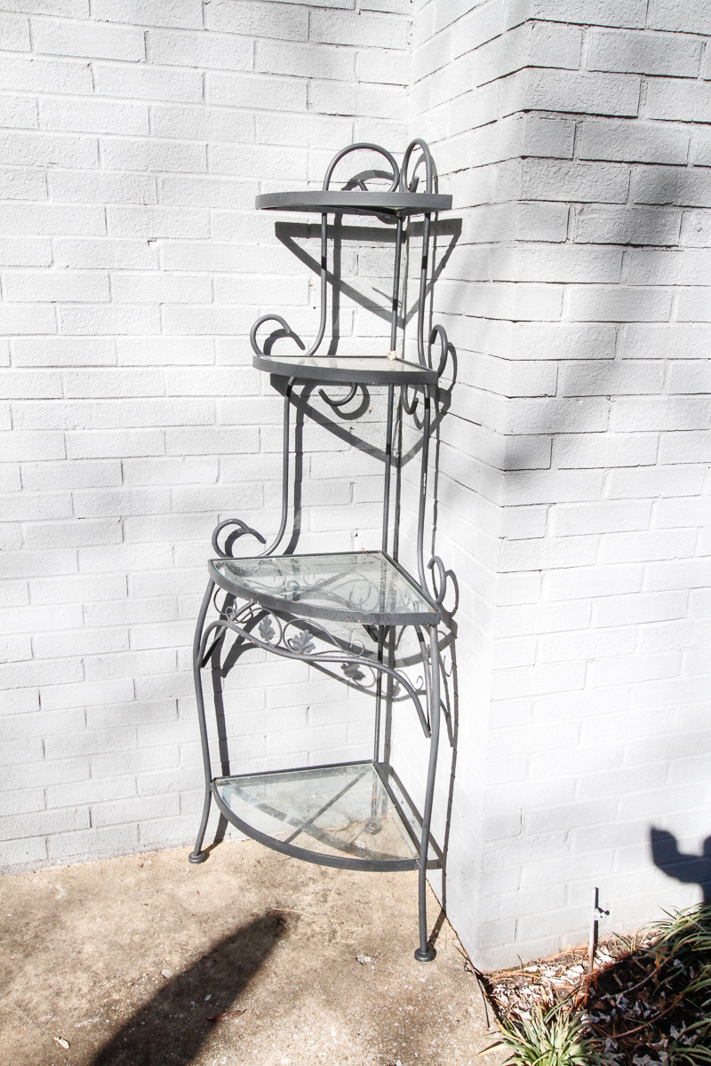 Metal Corner Etagere With Glass Shelves Ebth