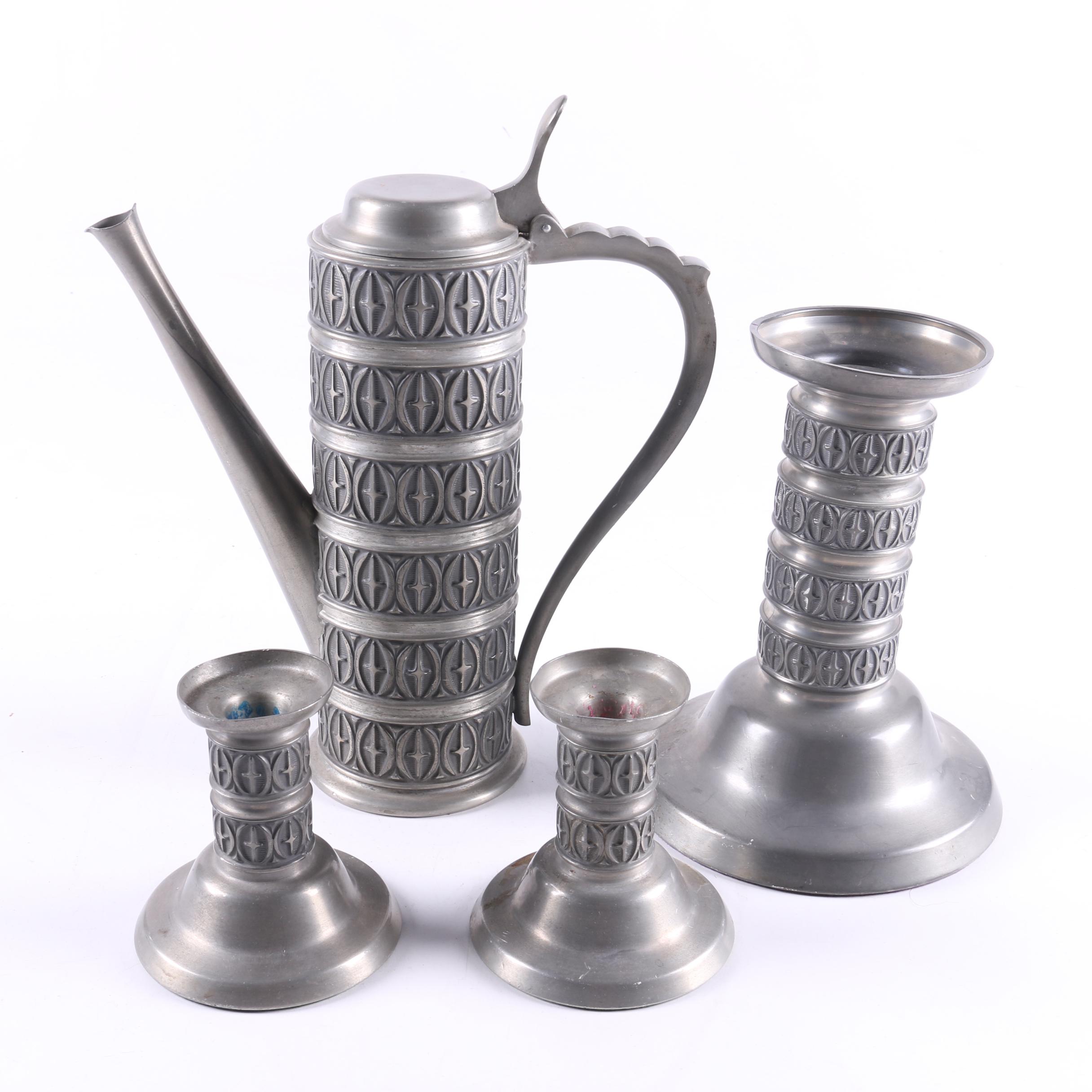 MidCentury Pewter Candle Holders and Pitcher by Haugrud Norway EBTH