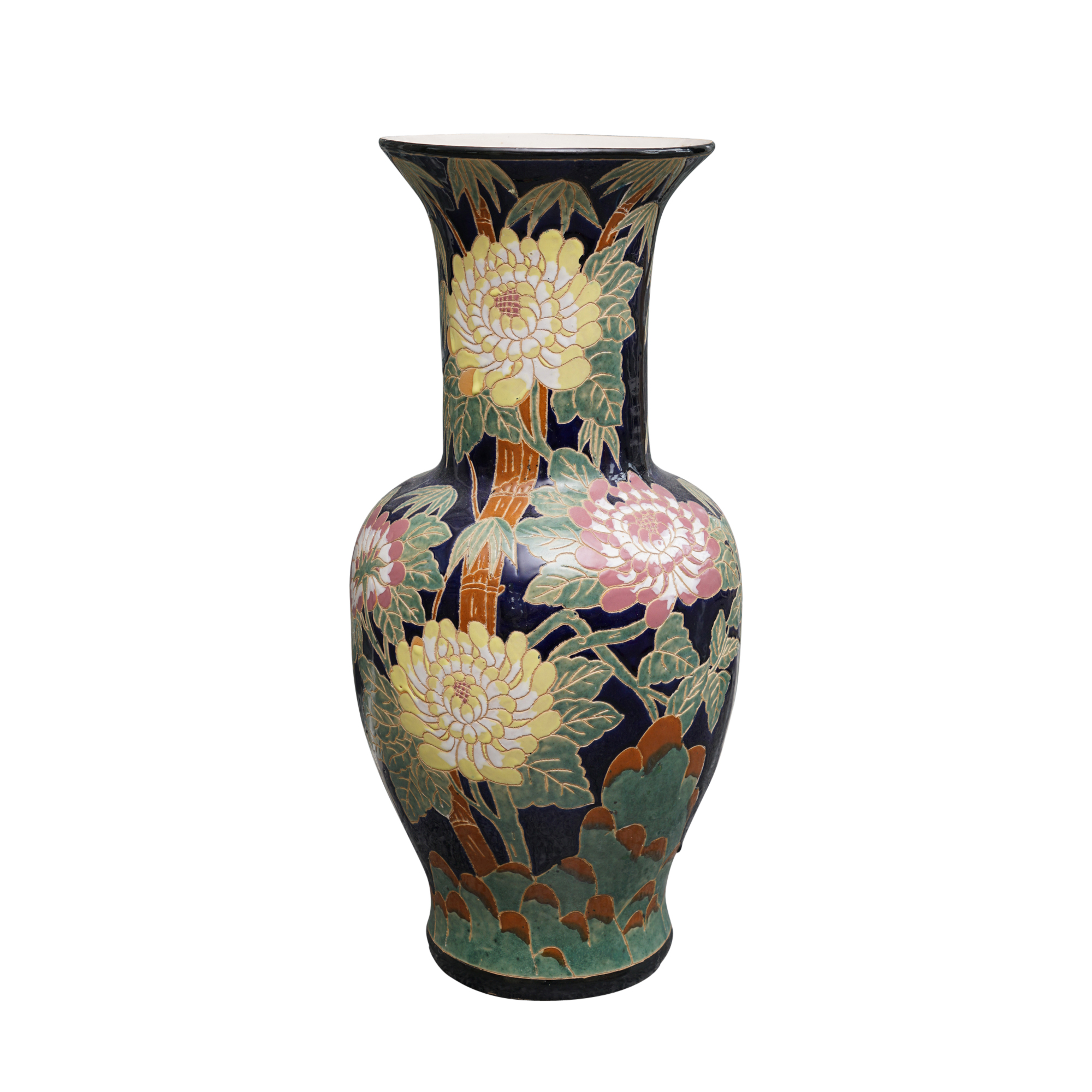 Large Floral Ceramic Floor Vase Ebth