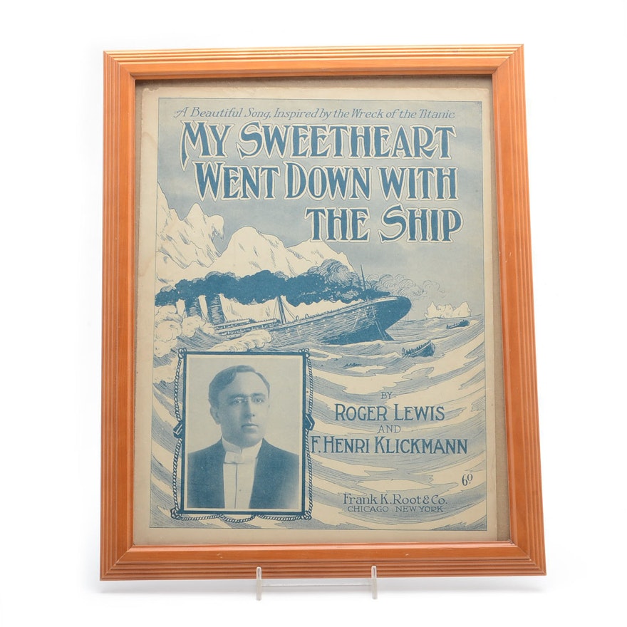1912 My Sweetheart Went Down With The Ship Titanic Framed Sheet Music
