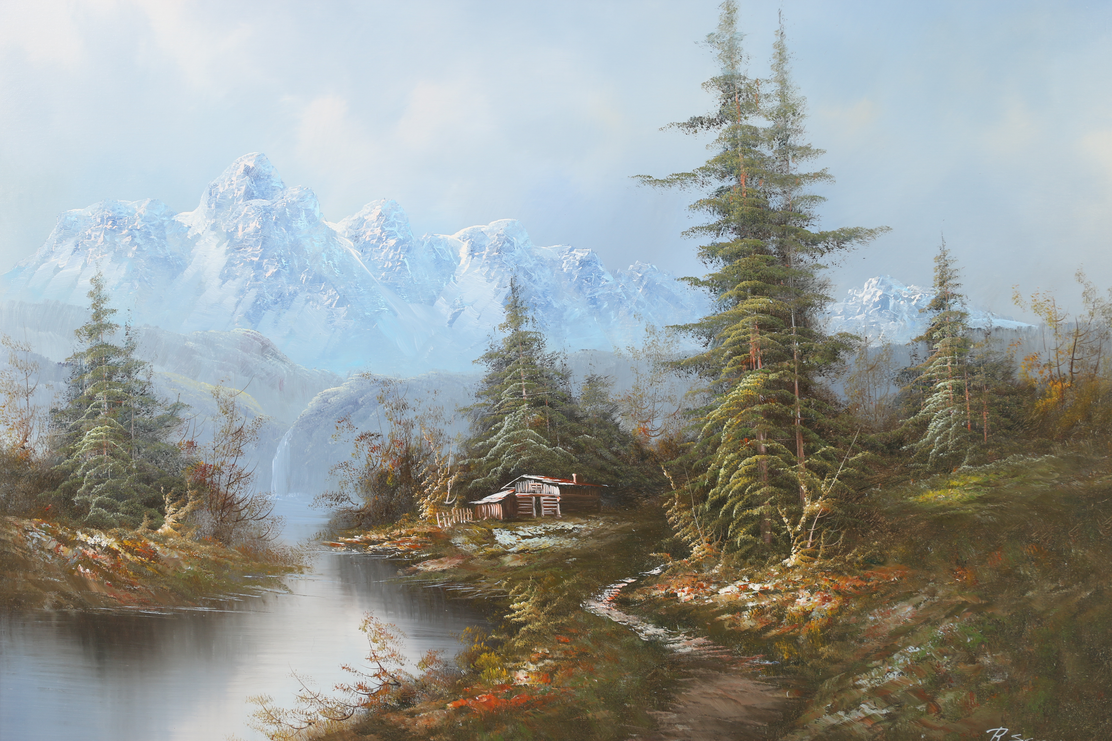 R. Scott Oil Painting of Idyllic Mountainscape EBTH