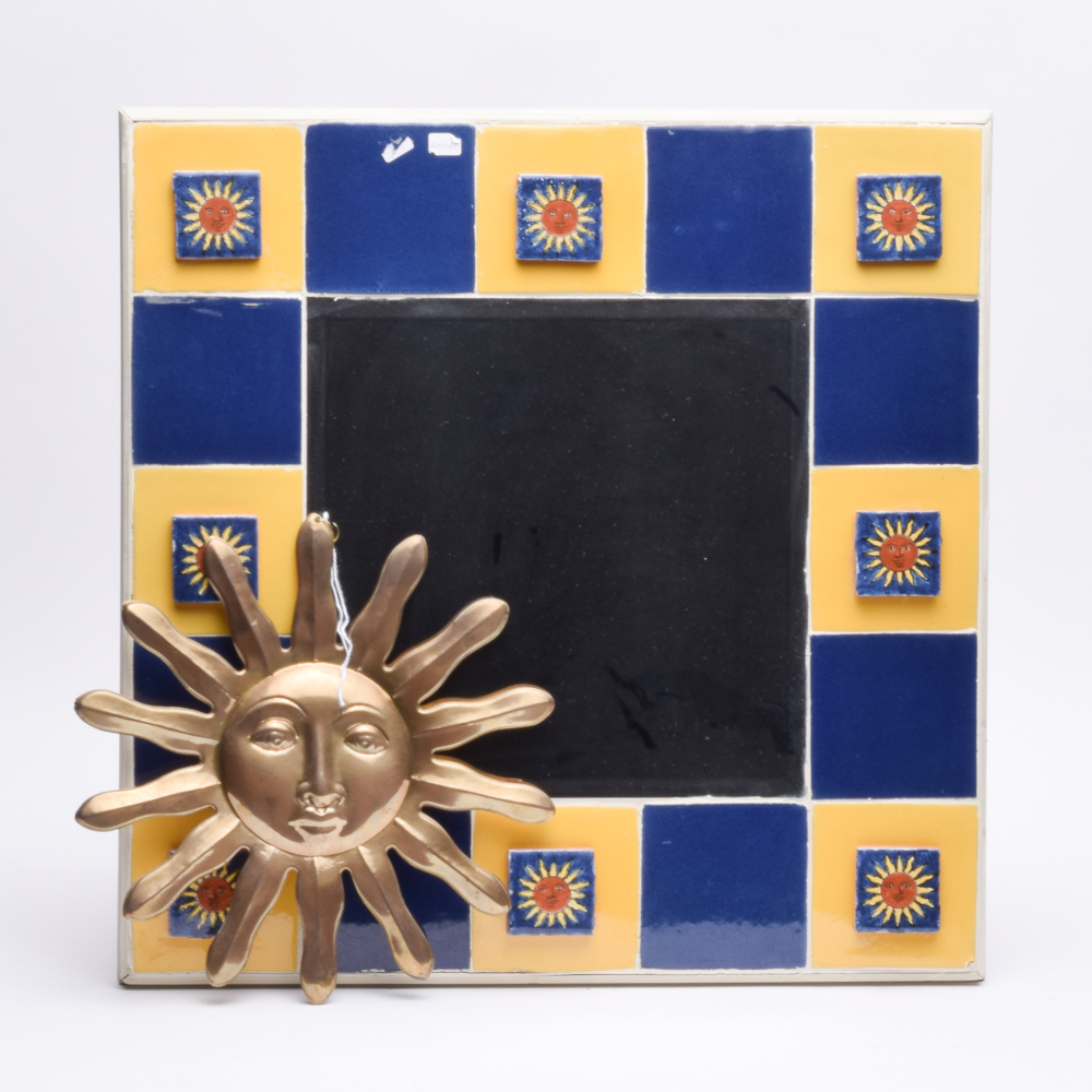 Tiled Wall Mirror and Brass Sun Decor EBTH