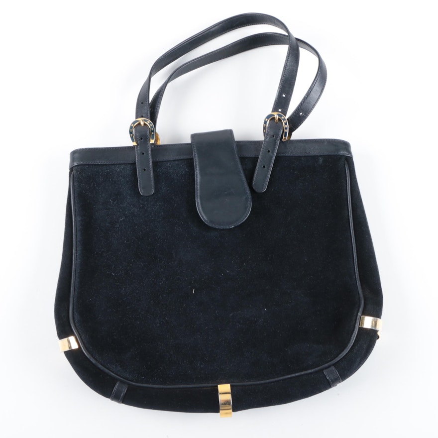Vintage Gucci Navy Blue Suede Handbag | EBTH
