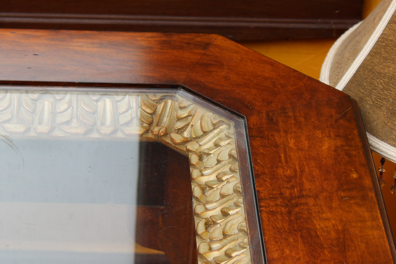 Glass Top Wooden End Table EBTH