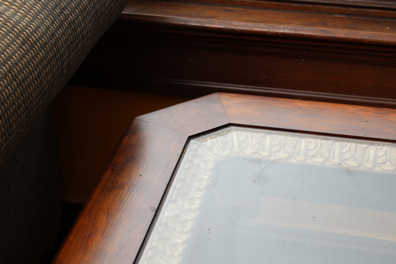 Glass Top Wooden End Table EBTH