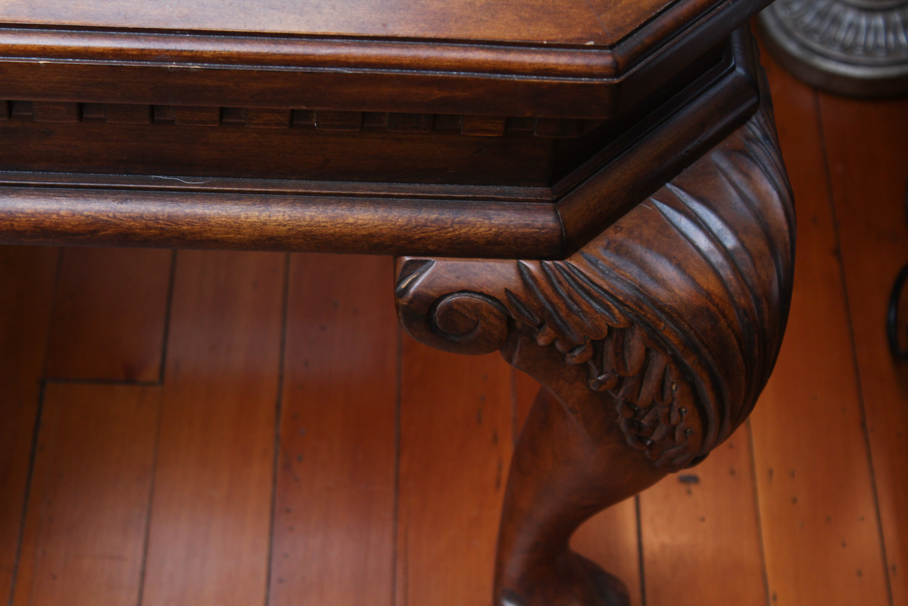 Glass Top Wooden End Table EBTH