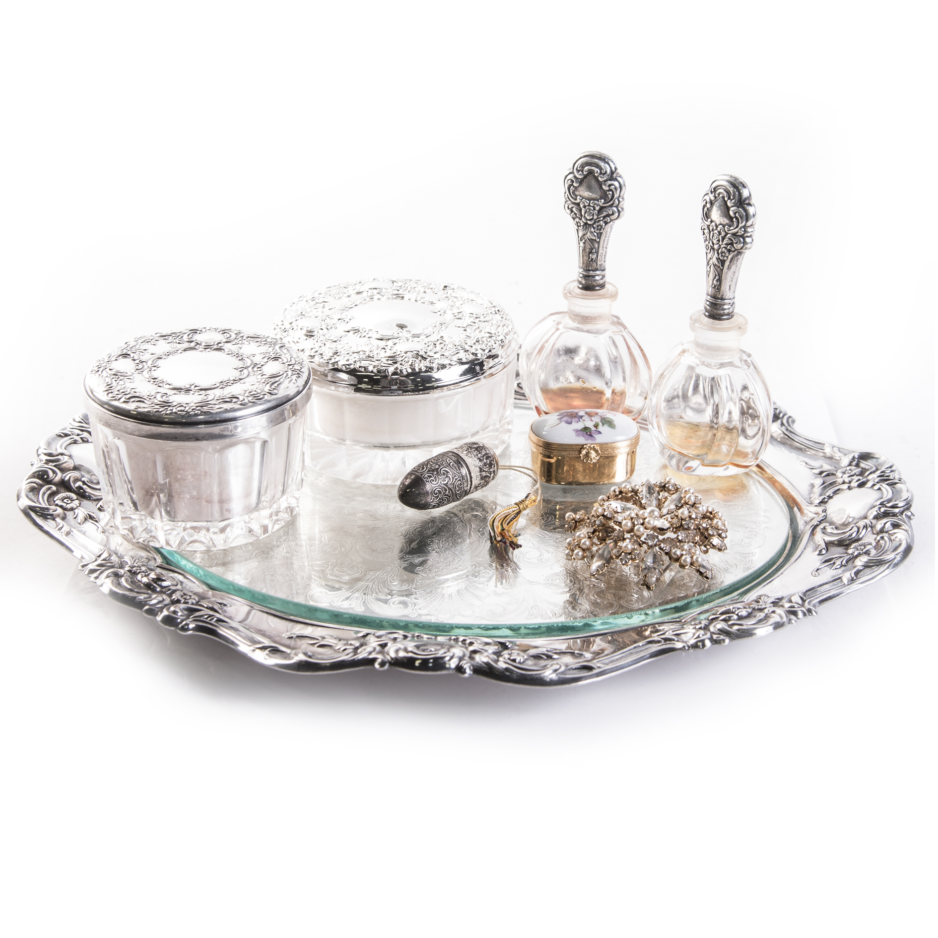 Vanity Table Accessories And Rhinestone And Simulated Pearl Brooch Ebth