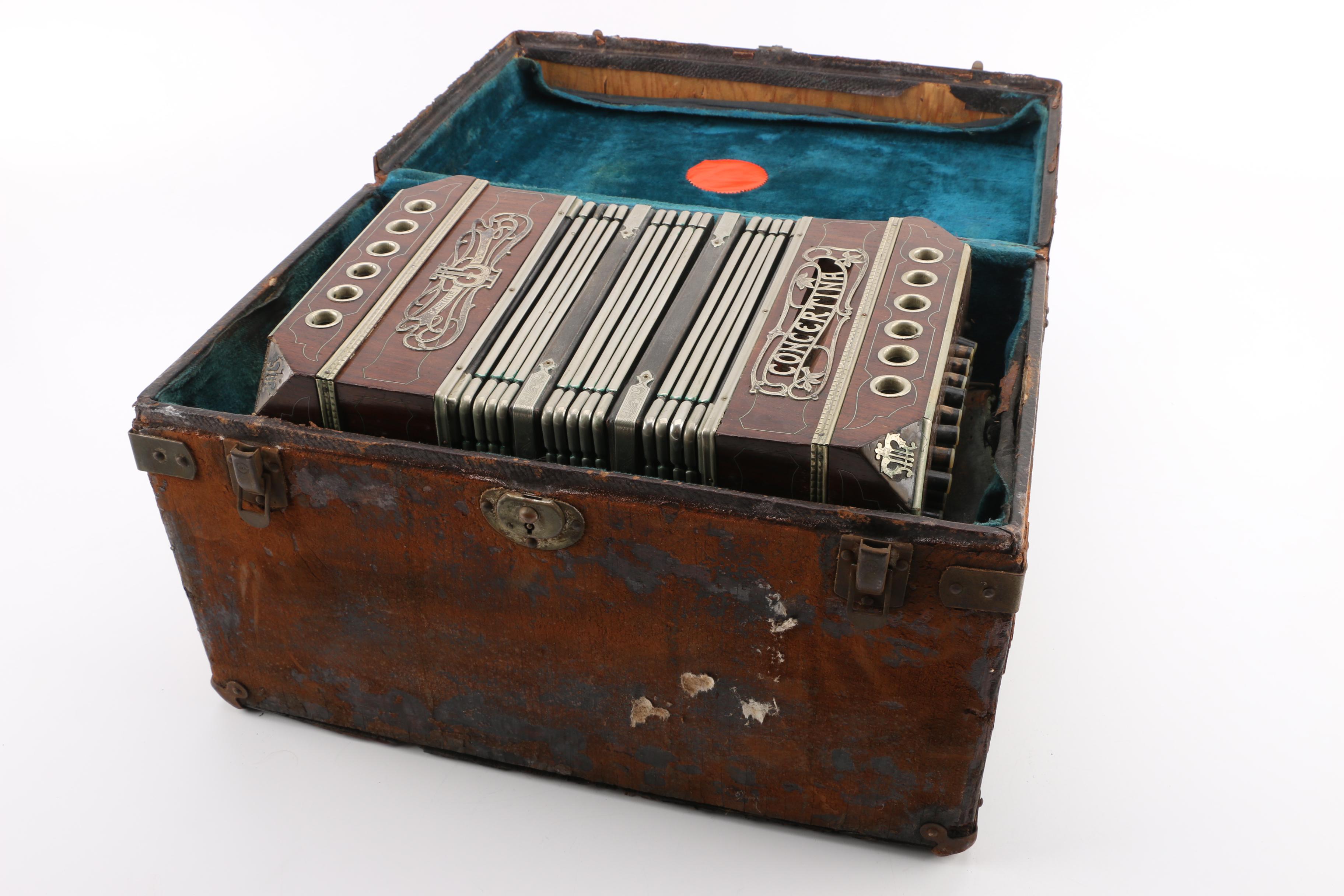 Antique F. Lange Chemnitzer Concertina with Case EBTH