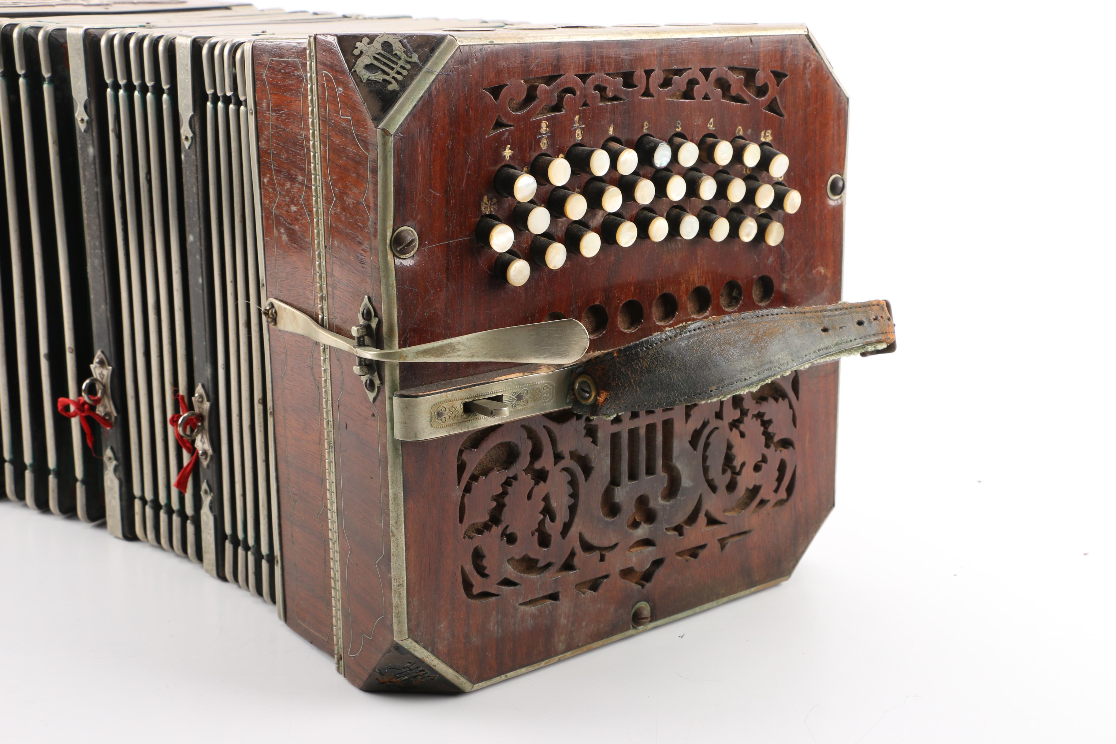 Antique F. Lange Chemnitzer Concertina with Case EBTH