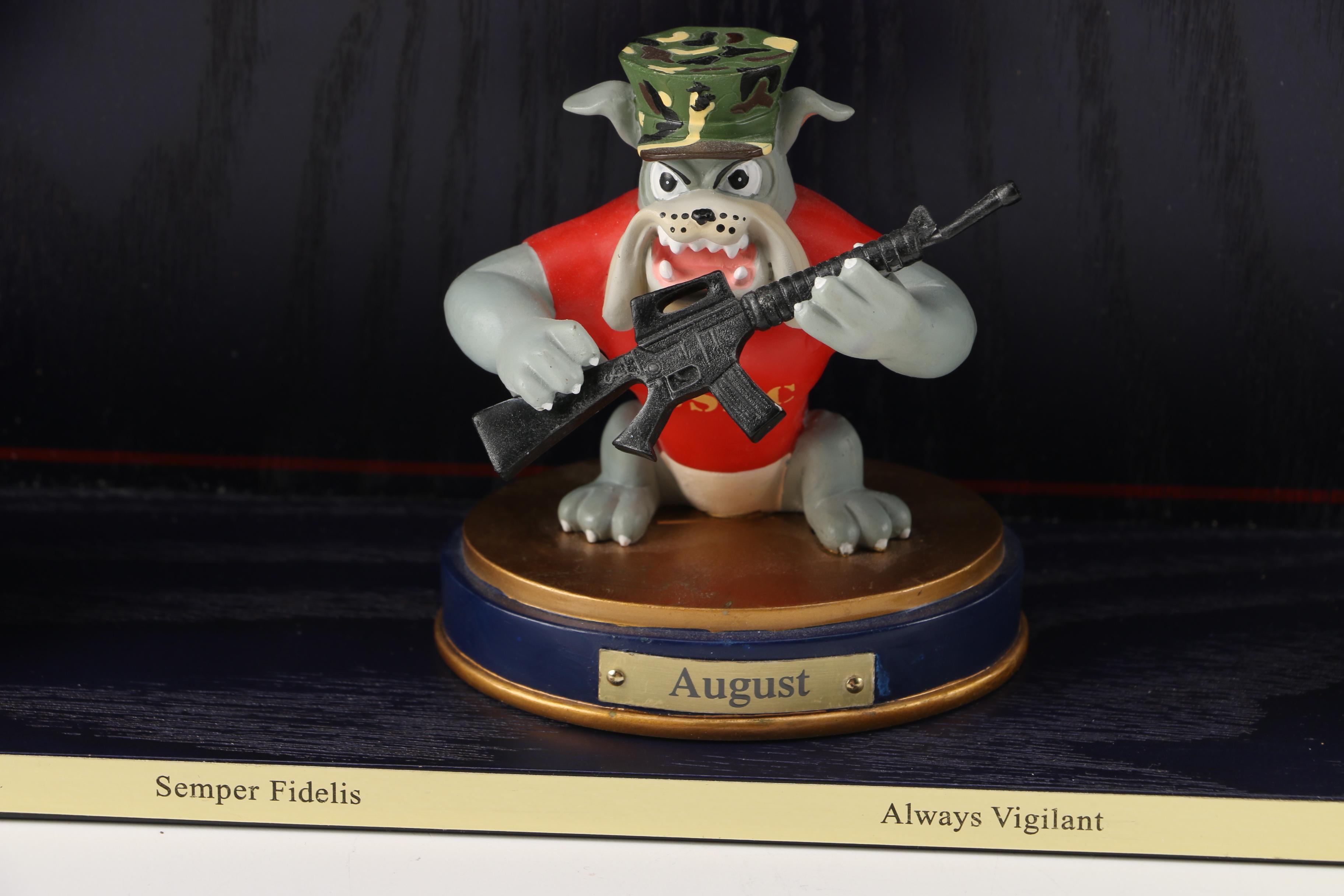 USMC Wooden Display Perpetual Calendar With Bradford Exchange Bulldog