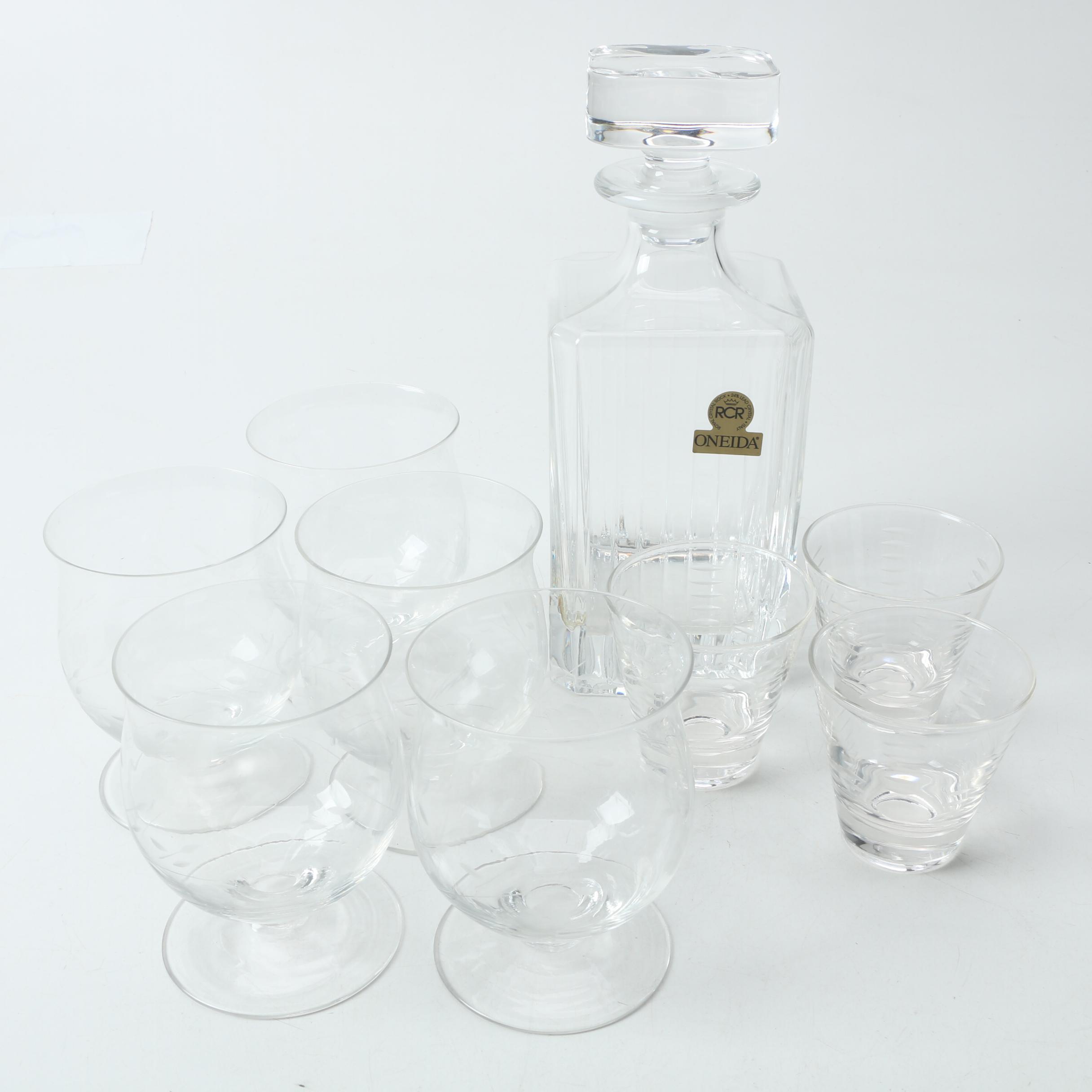 Royal Crystal Rock Oneida "Solaris" Crystal Decanter and Glassware EBTH