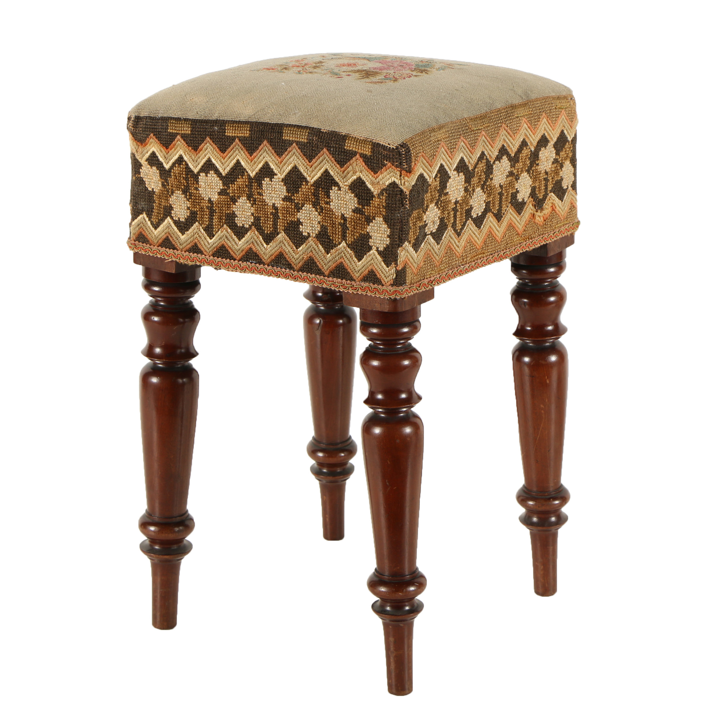 Vintage Wooden Footstool with Needle Point Designs EBTH