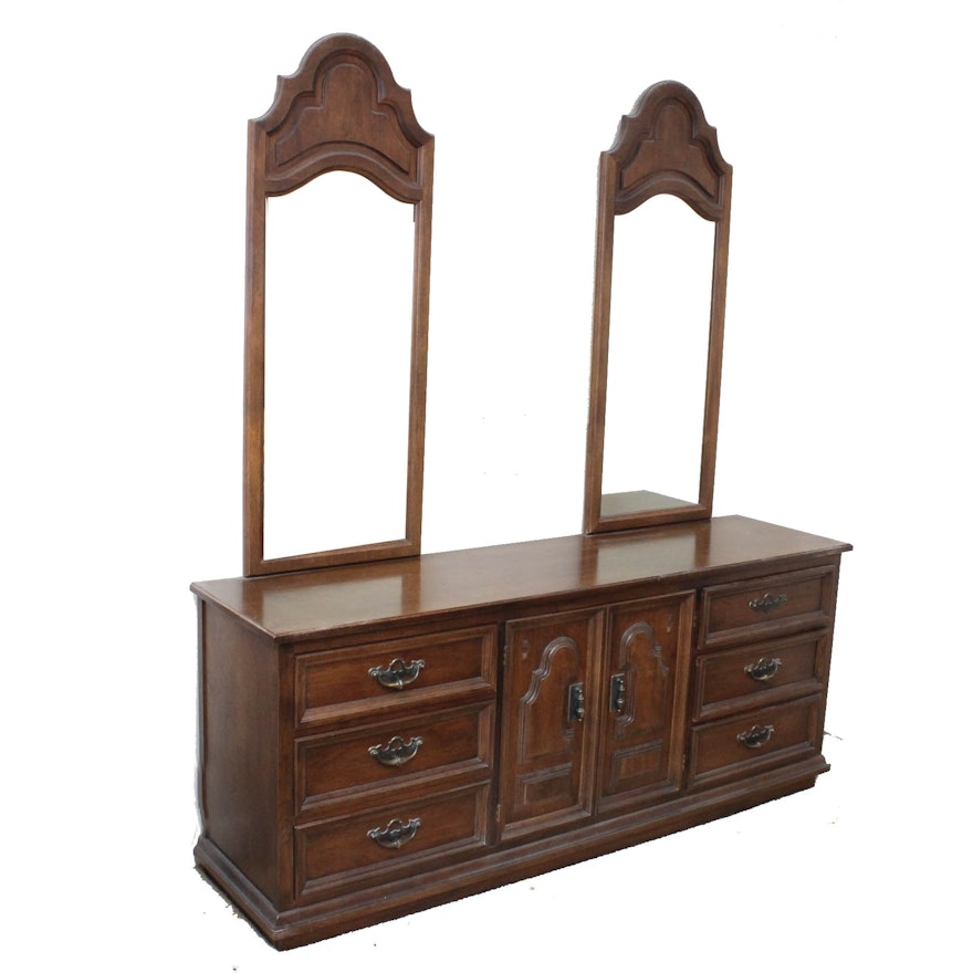 Vintage Wood Double Mirror Dresser Ebth Antique Dresser With Double Mirror
