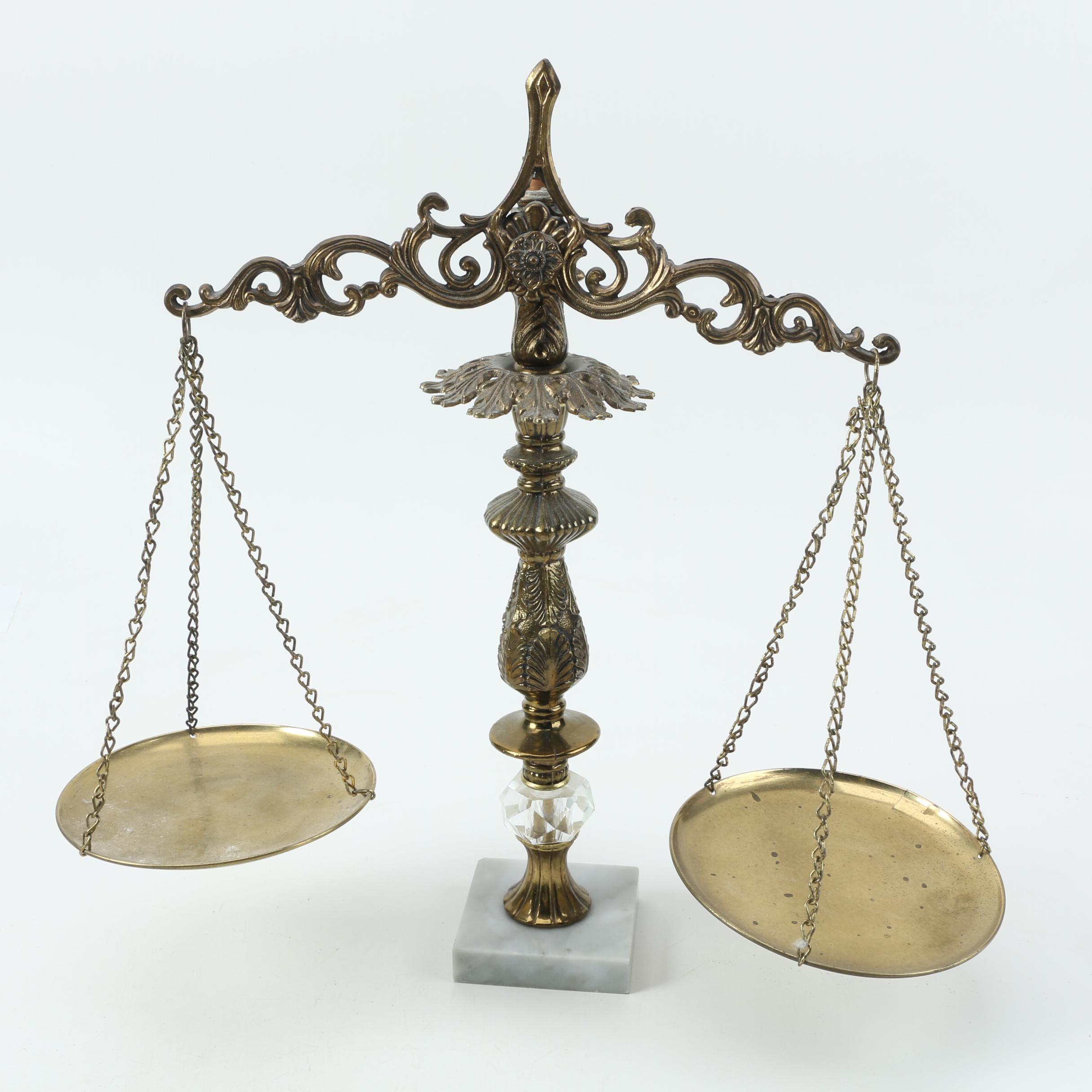 Vintage Brass Scroll Balance Scale Ebth