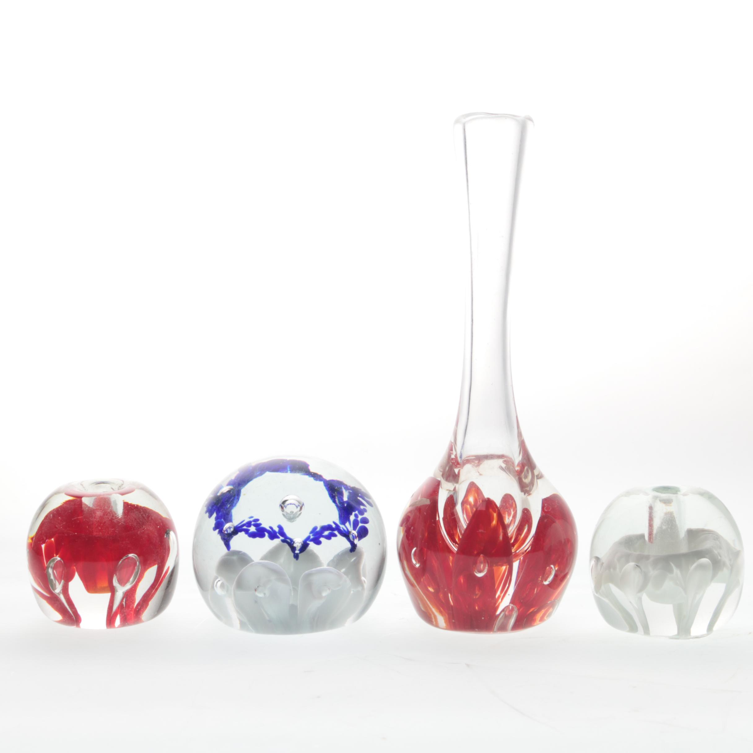 Zimmerman Handmade Art Glass Vase and Paperweights EBTH