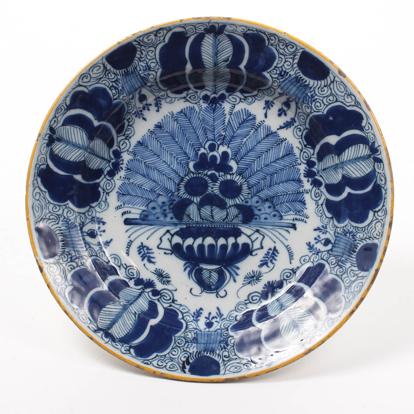 Antique 18th Century Blue and White "Peacock" Dutch Delft Plate EBTH