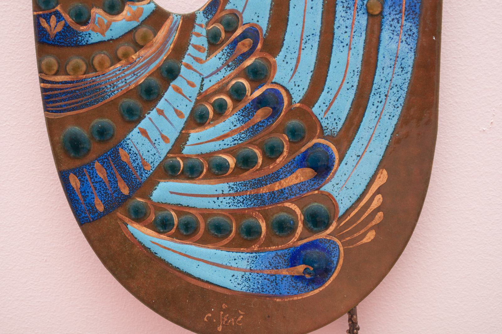 Curtis Jeré Mid Century Modern Enameled Metal Blue Peacock Wall ...