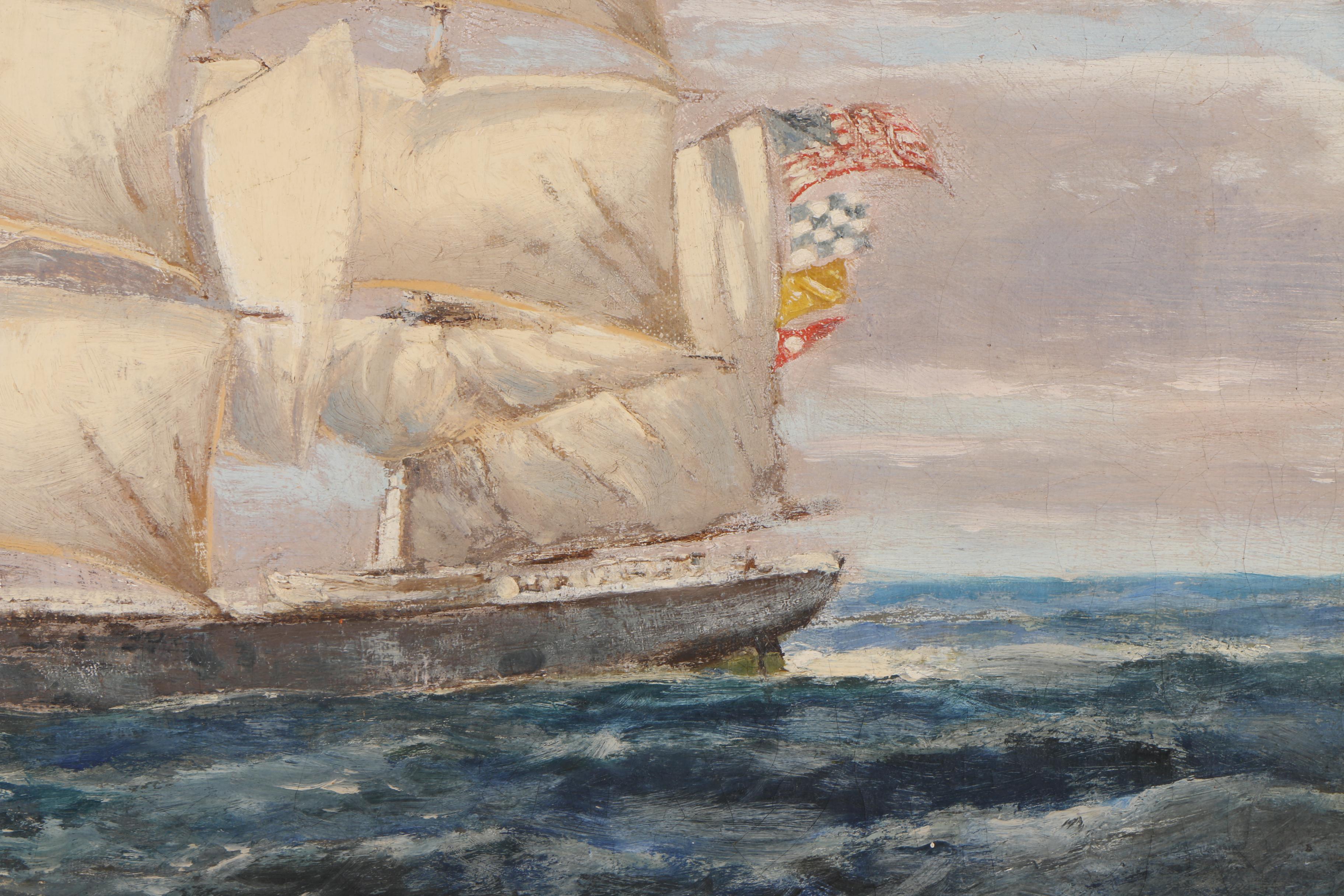 Nautical Oil Painting on Canvas "Red Jacket Clipper Ship" EBTH