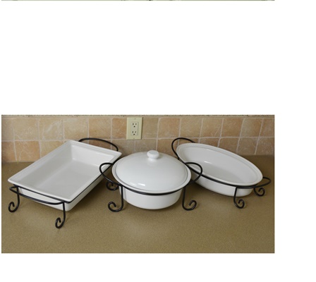 White Ceramic Baking Dishes with Wire Serving Racks EBTH