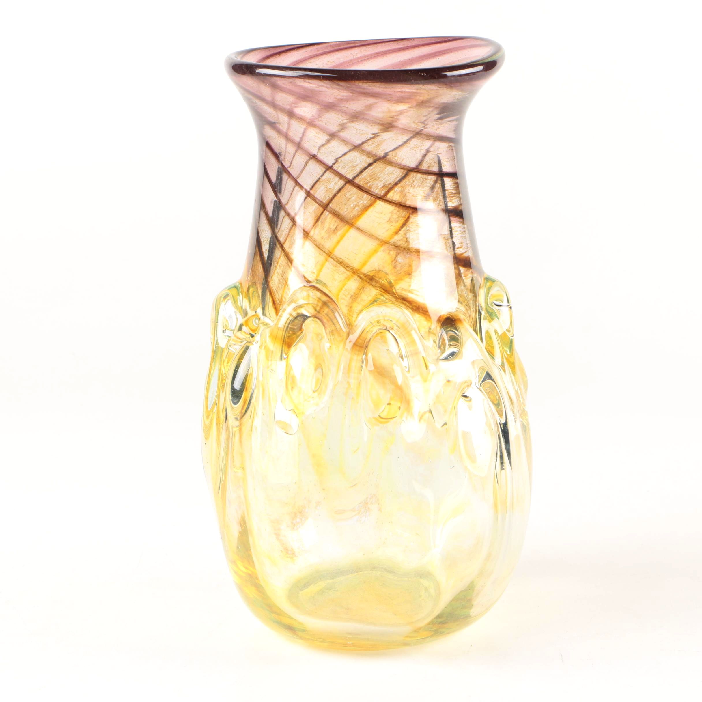 Artist Signed Hand Blown Glass Vase EBTH