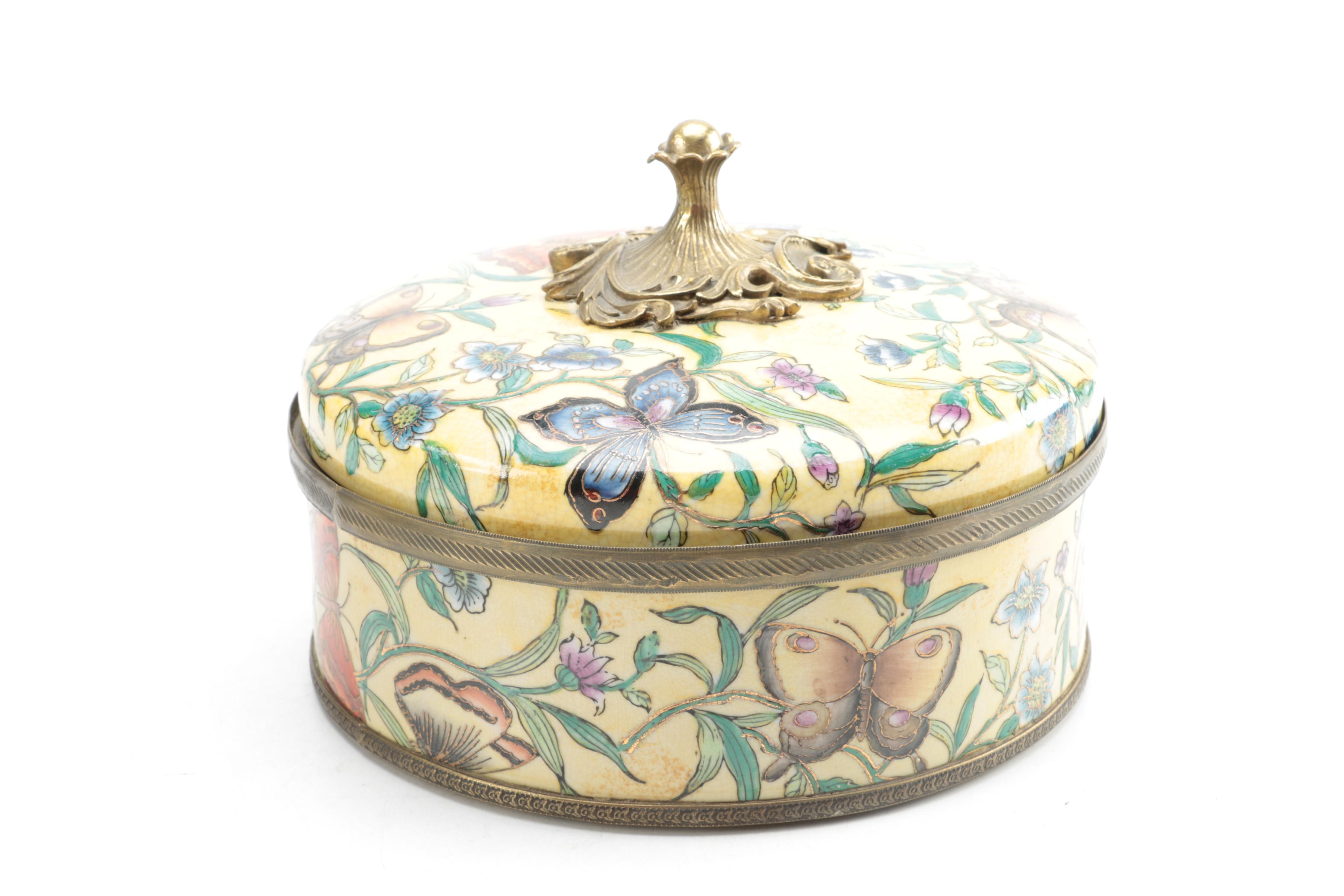 Picture Frame, Trinket Box and Vase with Dried Flowers EBTH