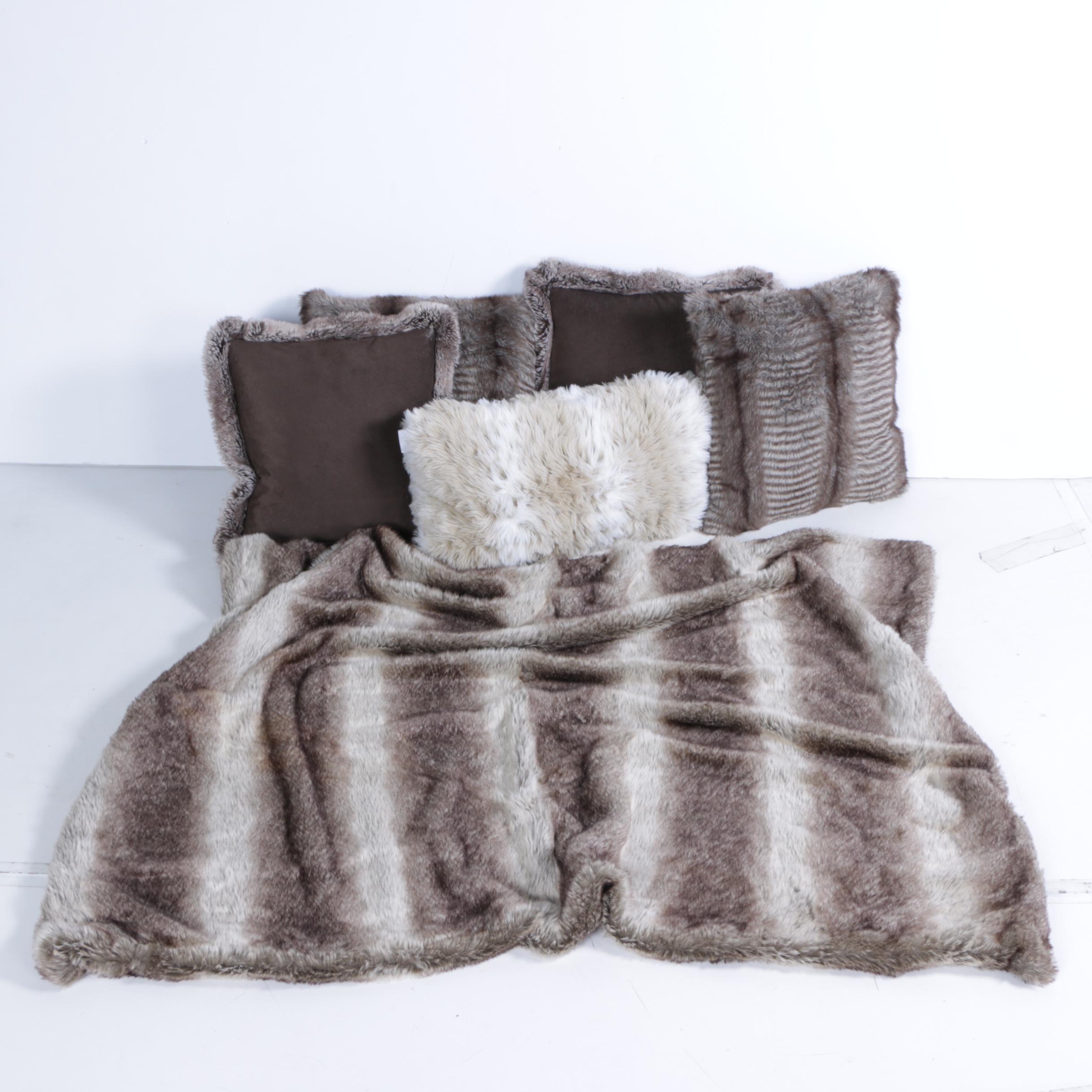 Faux Fur Pillows And Throw Featuring Nicole Miller And Tahari Ebth