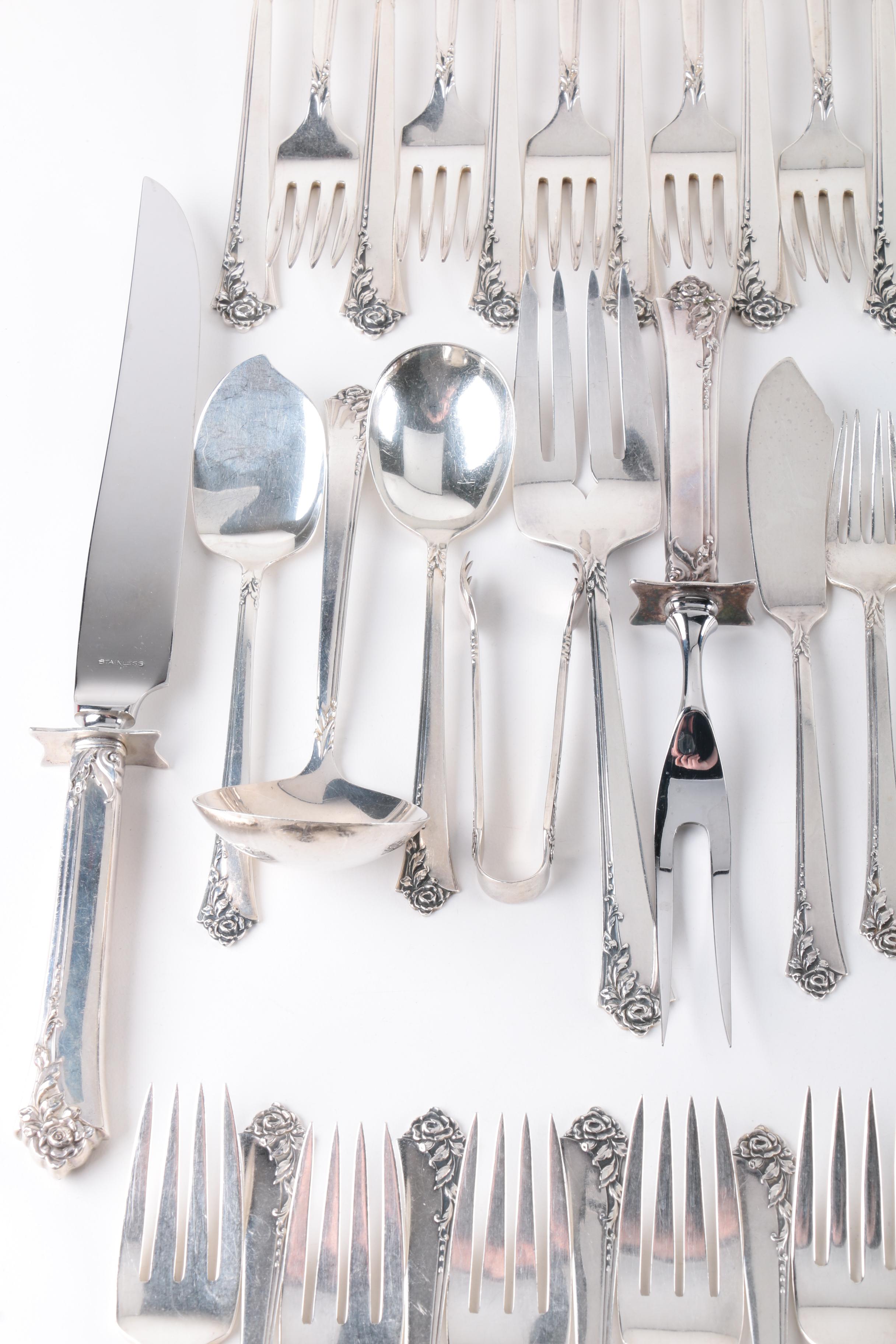 Heirloom Sterling "Damask Rose" Sterling Silver Flatware Set EBTH