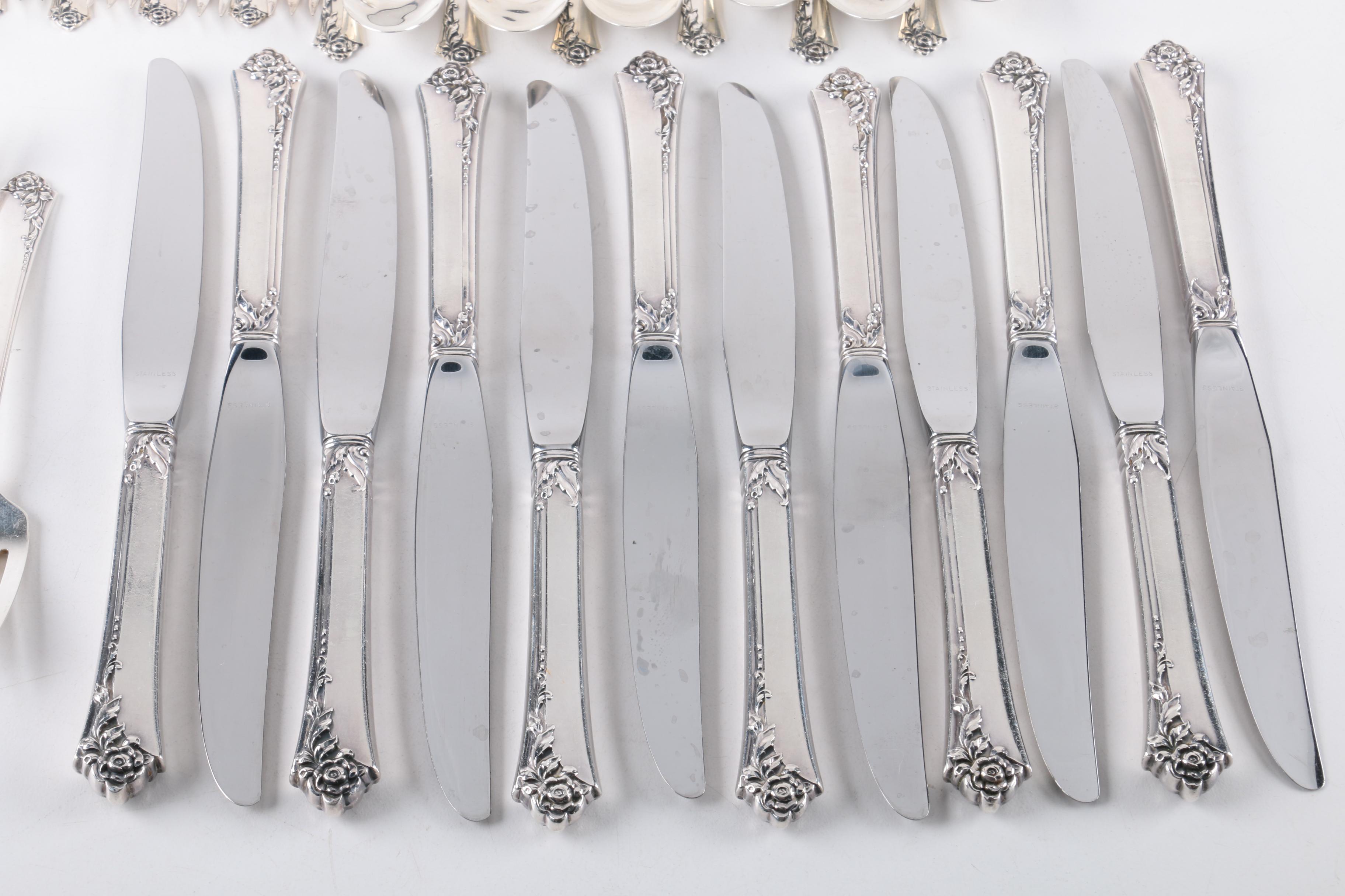 Heirloom Sterling "Damask Rose" Sterling Silver Flatware Set EBTH