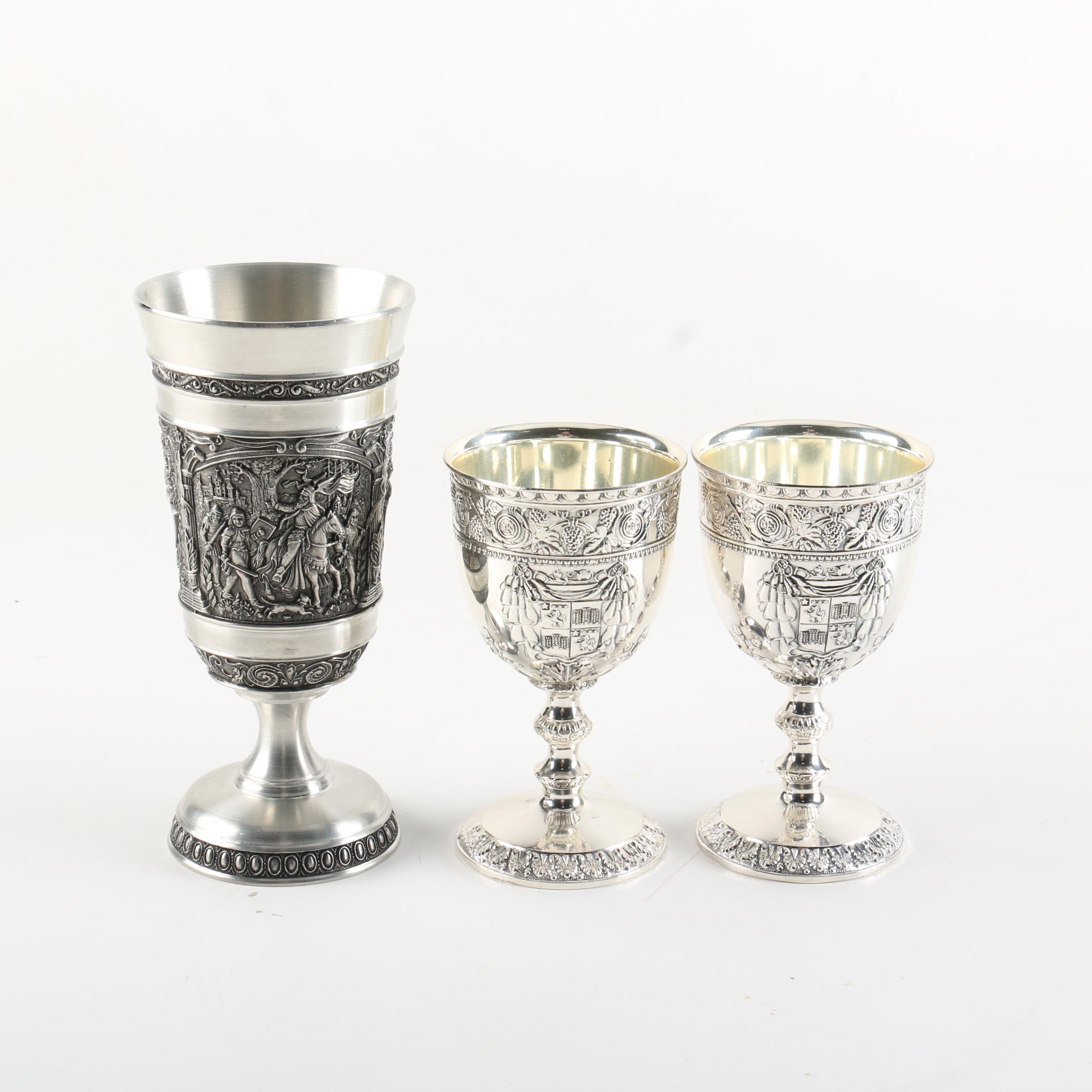 Corbell Co Silver Plate Goblets And Bmf C Koch Pewter Goblet Ebth