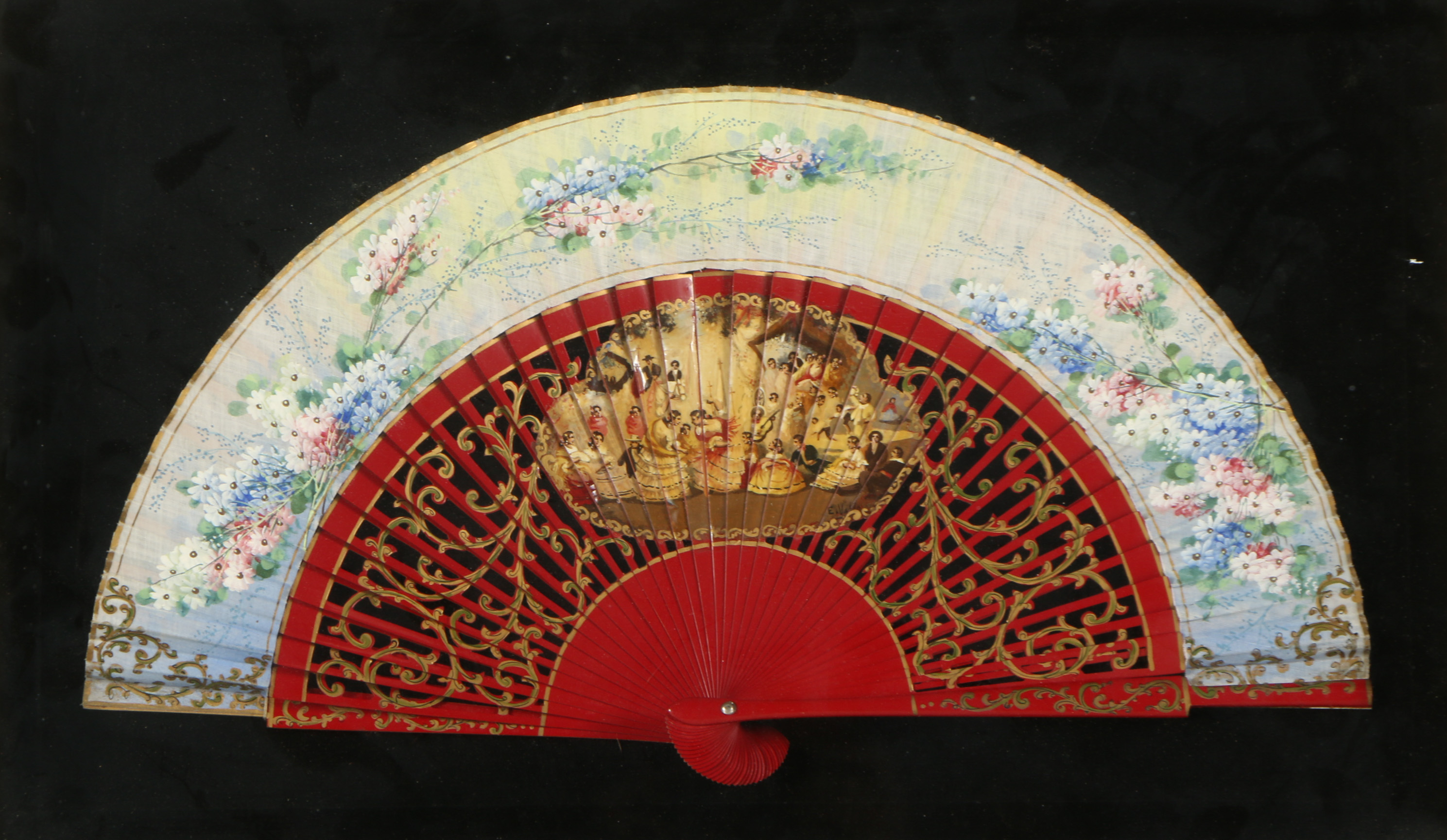 Vintage Decorative Hand Fans with Painted and Sequined Patterns EBTH