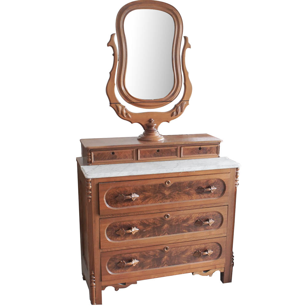 Antique Victorian Walnut Dresser With Wishbone Mirror Ebth